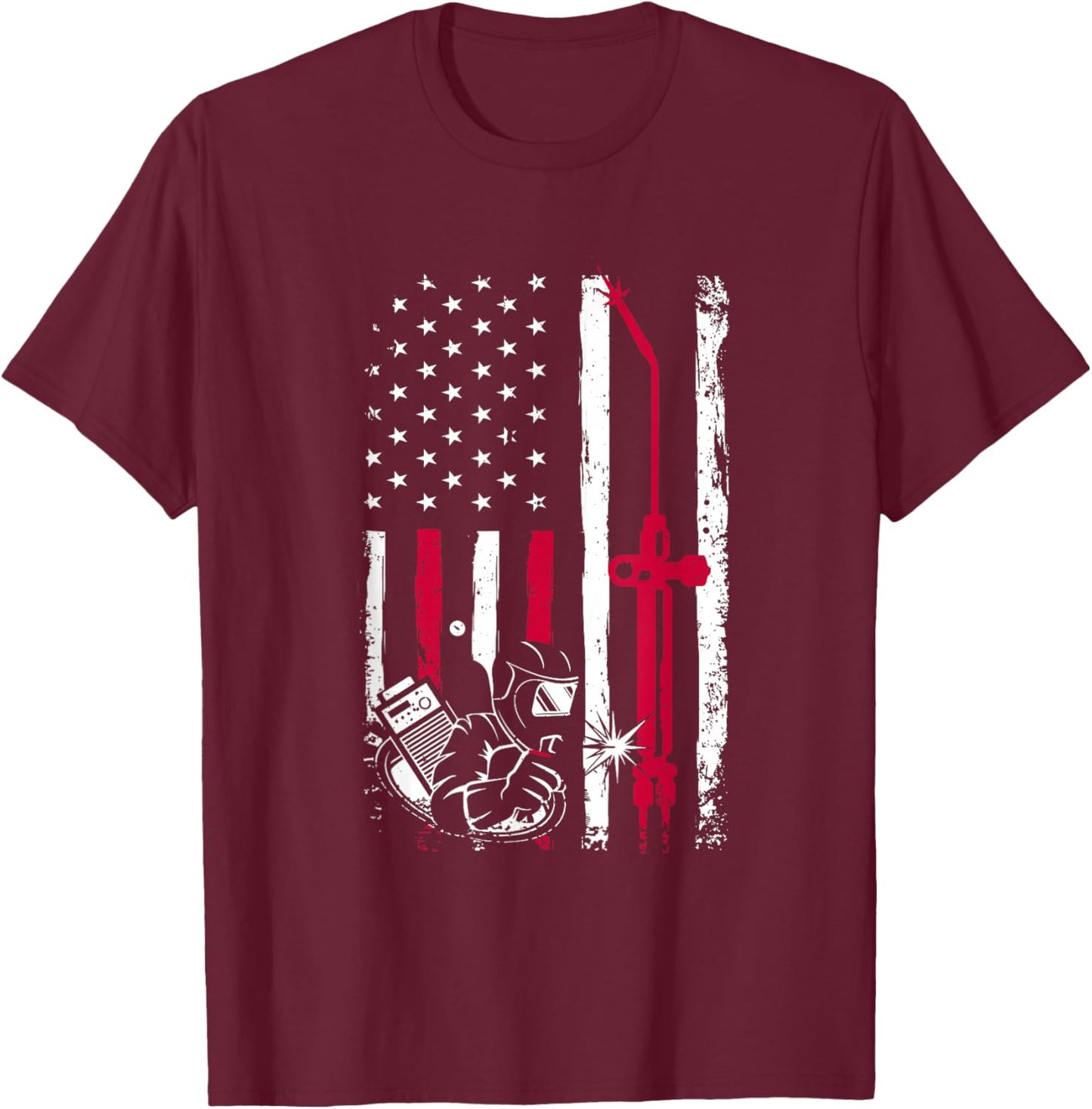 Patriot Welder Red Line American USA Flag Patriotic Welding T-Shirt - T-Shirt | Maroon