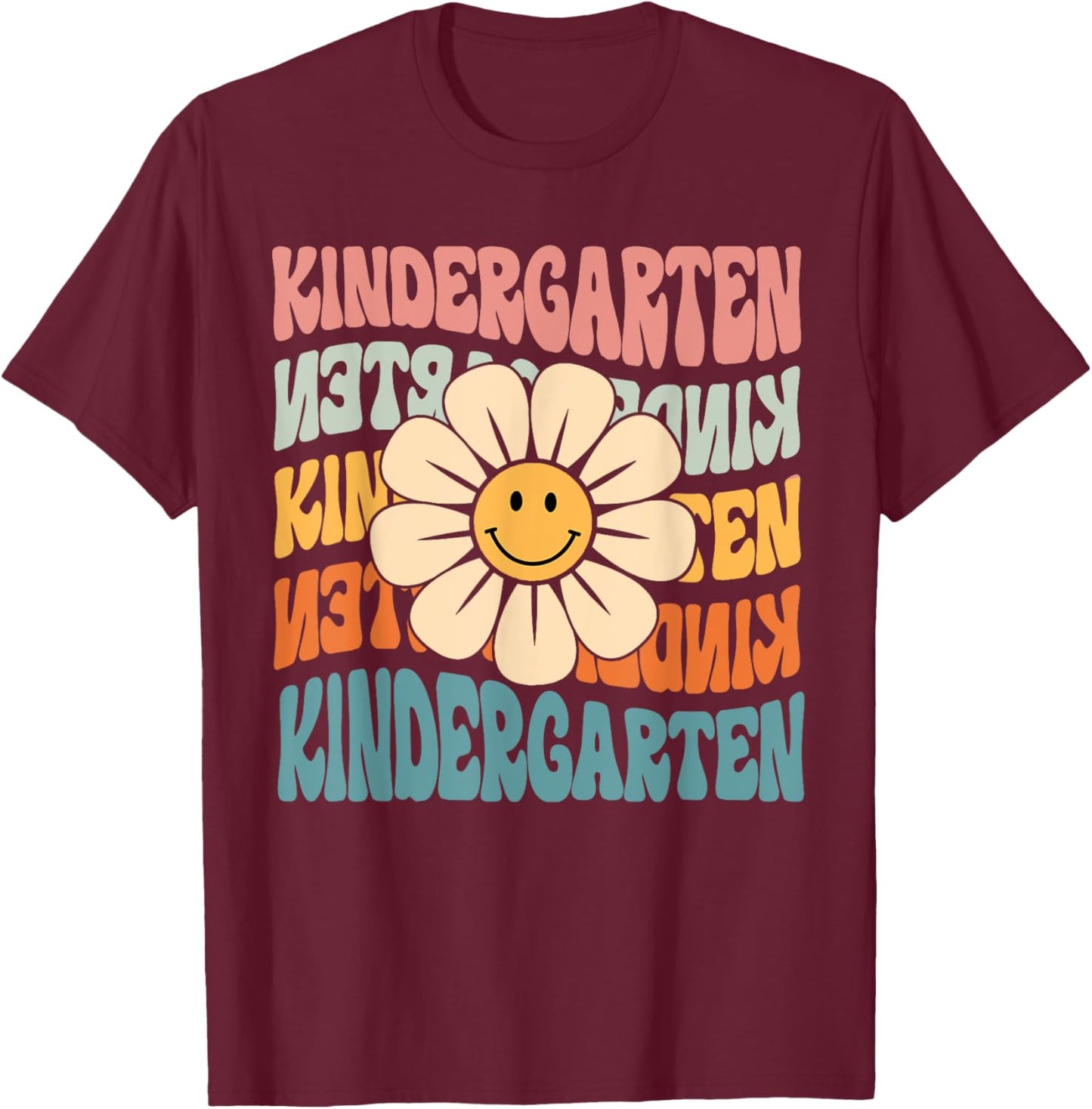Retro Kindergarten Daisy Colorful Back To School Student Kid T-Shirt - T-Shirt | Maroon