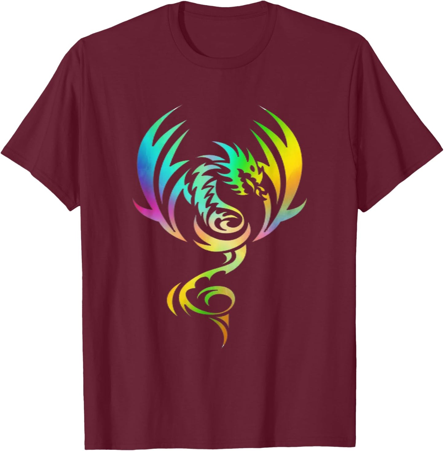 Medieval Mythical Animal Dragon With Rainbow Wings For Young T-Shirt - T-Shirt | Maroon