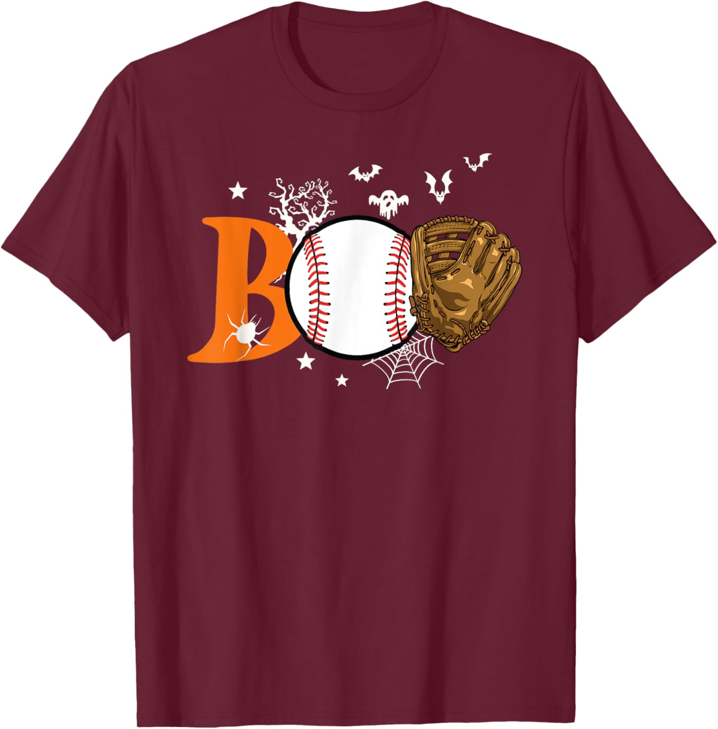 Boo Baseball Halloween Player Catcher Pitcher Spooky Season T-Shirt - T-Shirt | Maroon