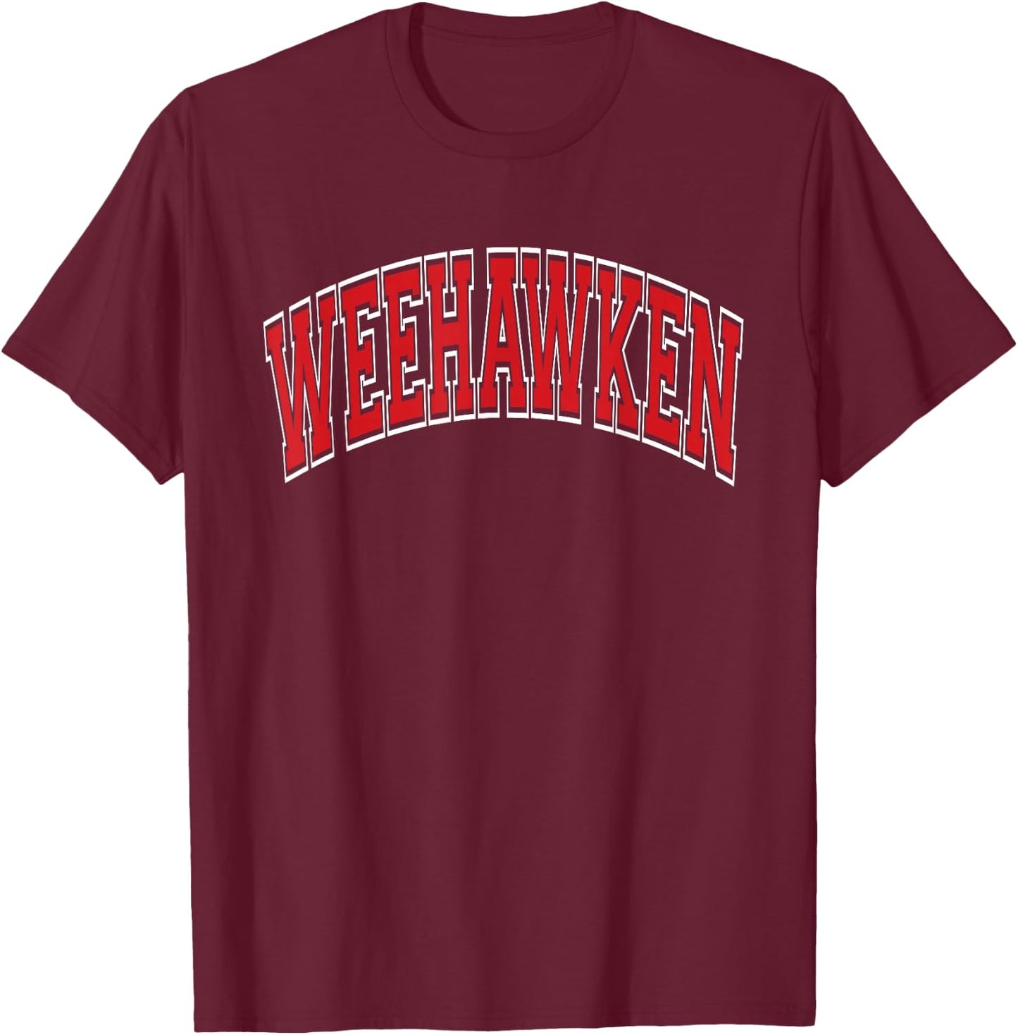 Weehawken Arched Red Text T-Shirt - T-Shirt | Maroon