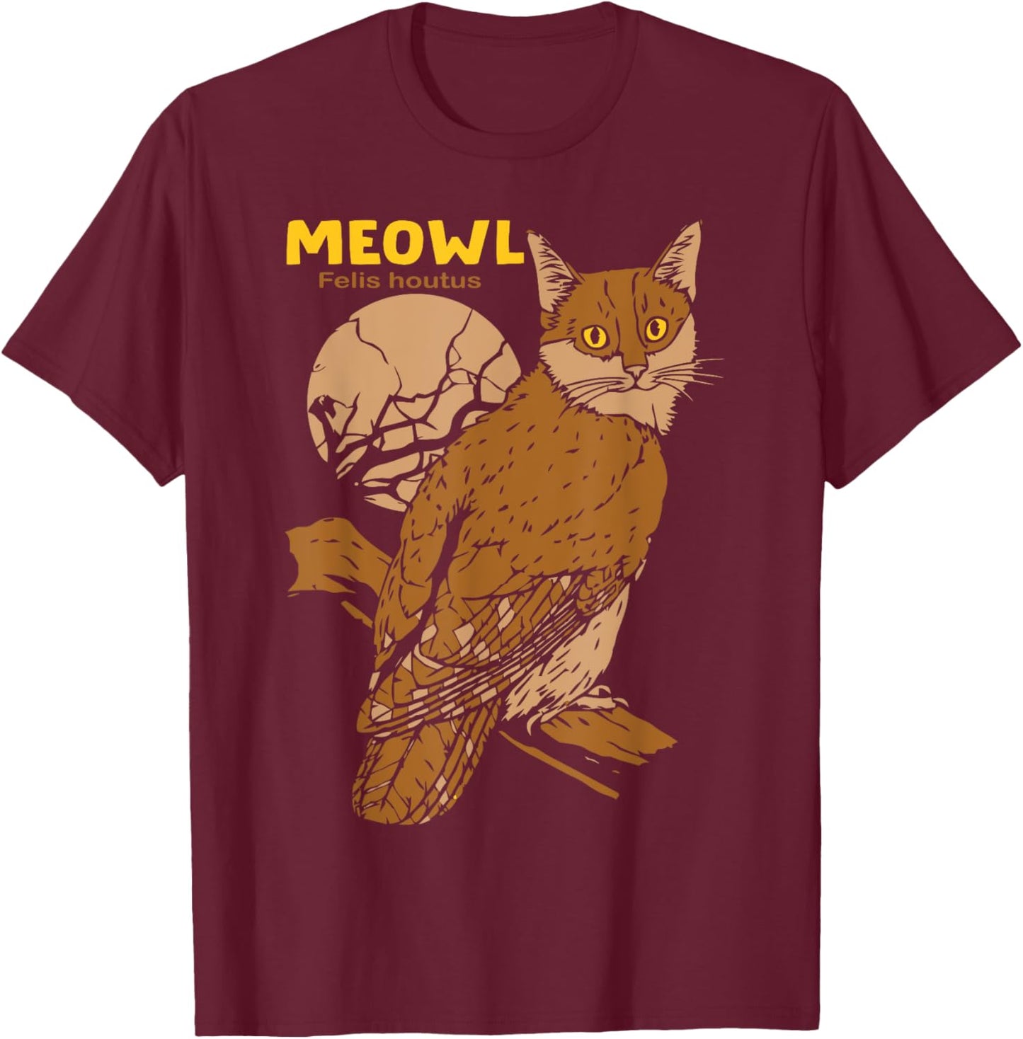 Meowl Cat Owl With Tree And Full Moon Funny Gift Women T-Shirt - T-Shirt | Maroon