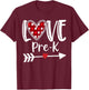 Love Pre-K Red Plaid Heart Valentines Day Teacher Student T-Shirt - T-Shirt | Maroon