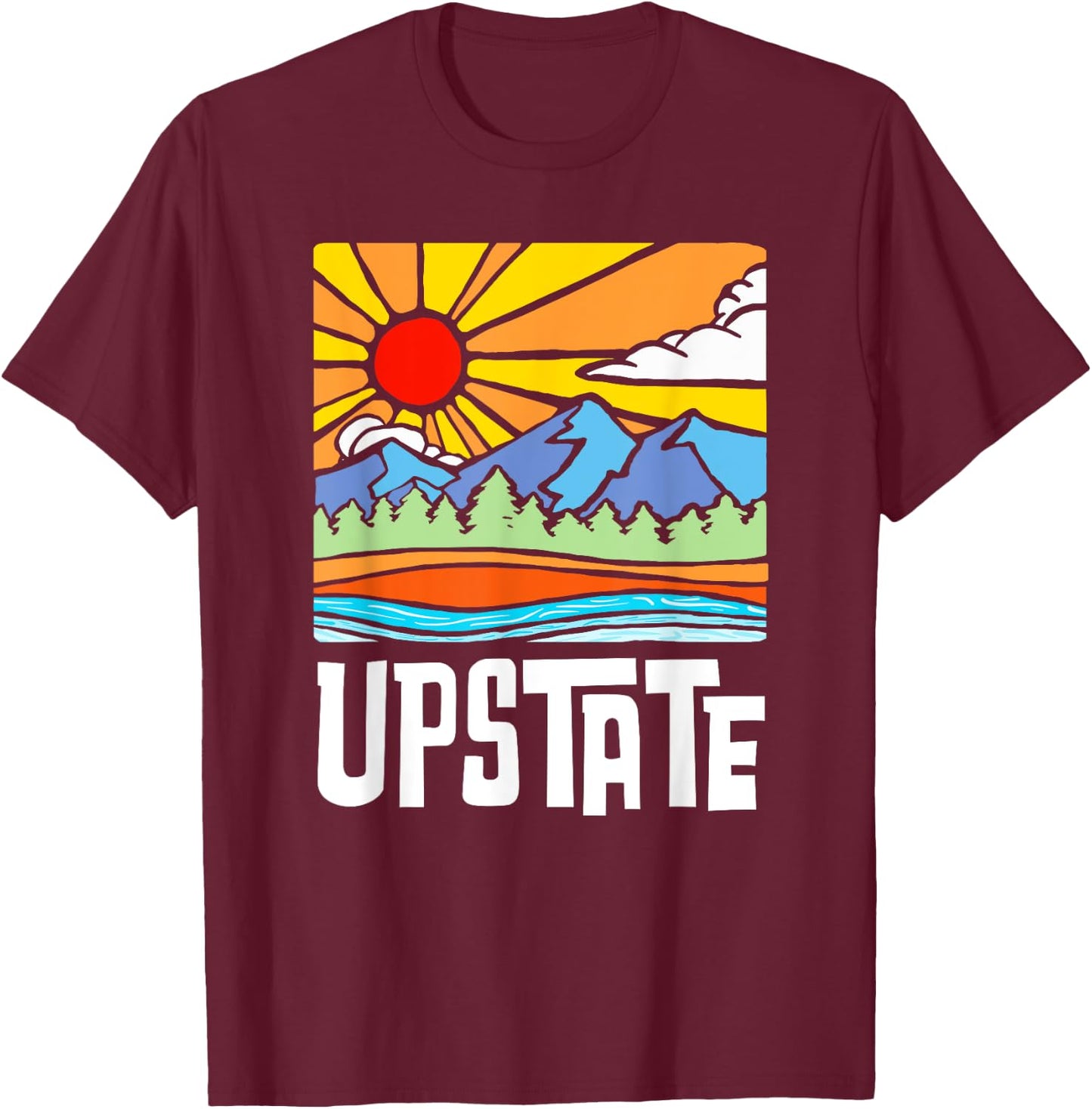 Upstate New York Artistic Nature & Mountains Vintage Graphic T-Shirt - T-Shirt | Maroon