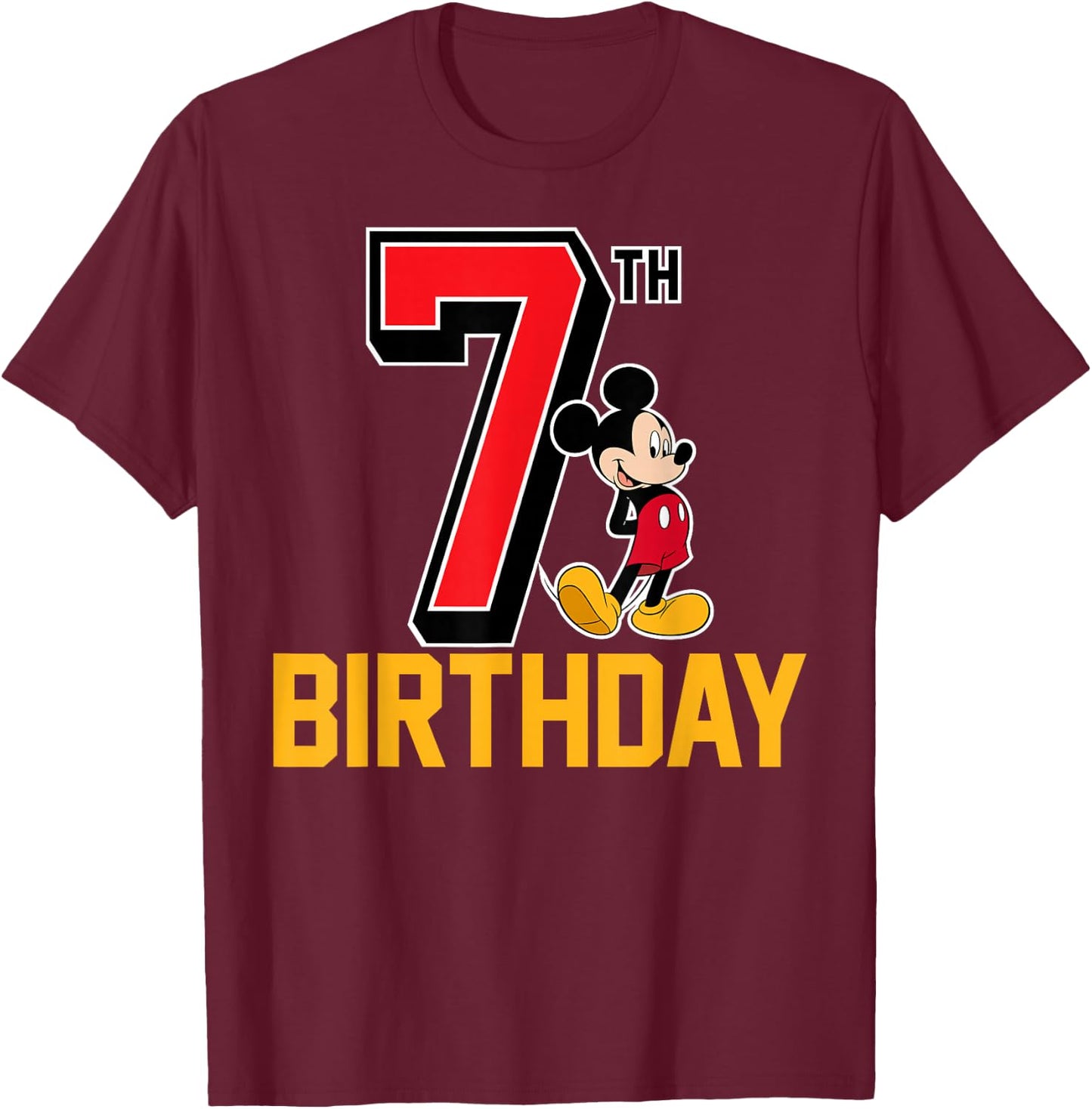 Disney - Mickey Mouse 7th Birthday T-Shirt - T-Shirt | Maroon