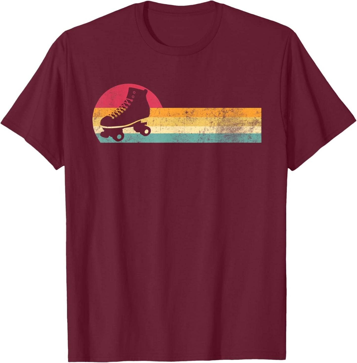Retro Vintage Rollerskates Silhouette Roller Skating 80s 70s T-Shirt - T-Shirt | Maroon