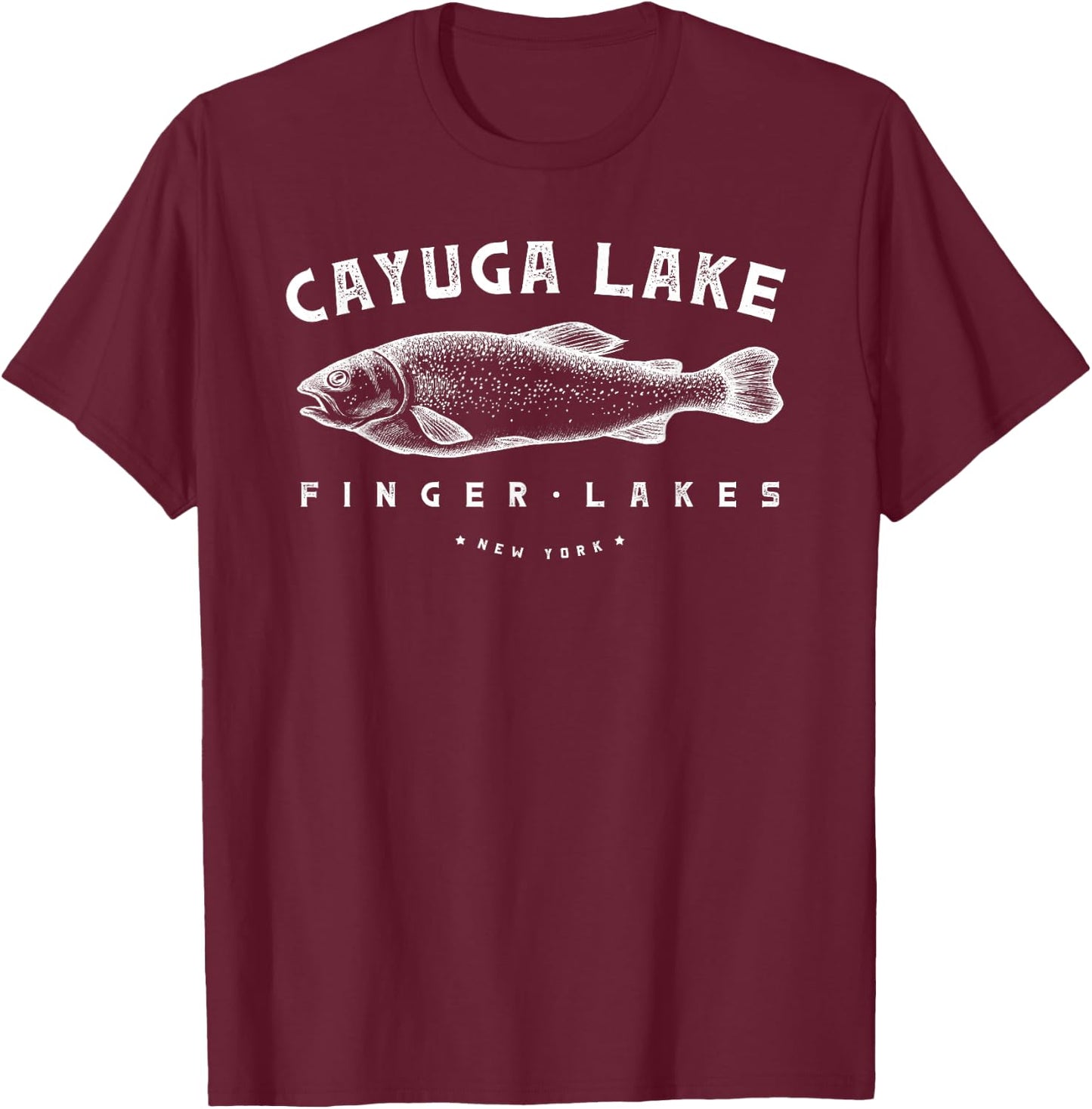 Cayuga Lake Trout Finger Lakes Lake New York Gift T-Shirt - T-Shirt | Maroon