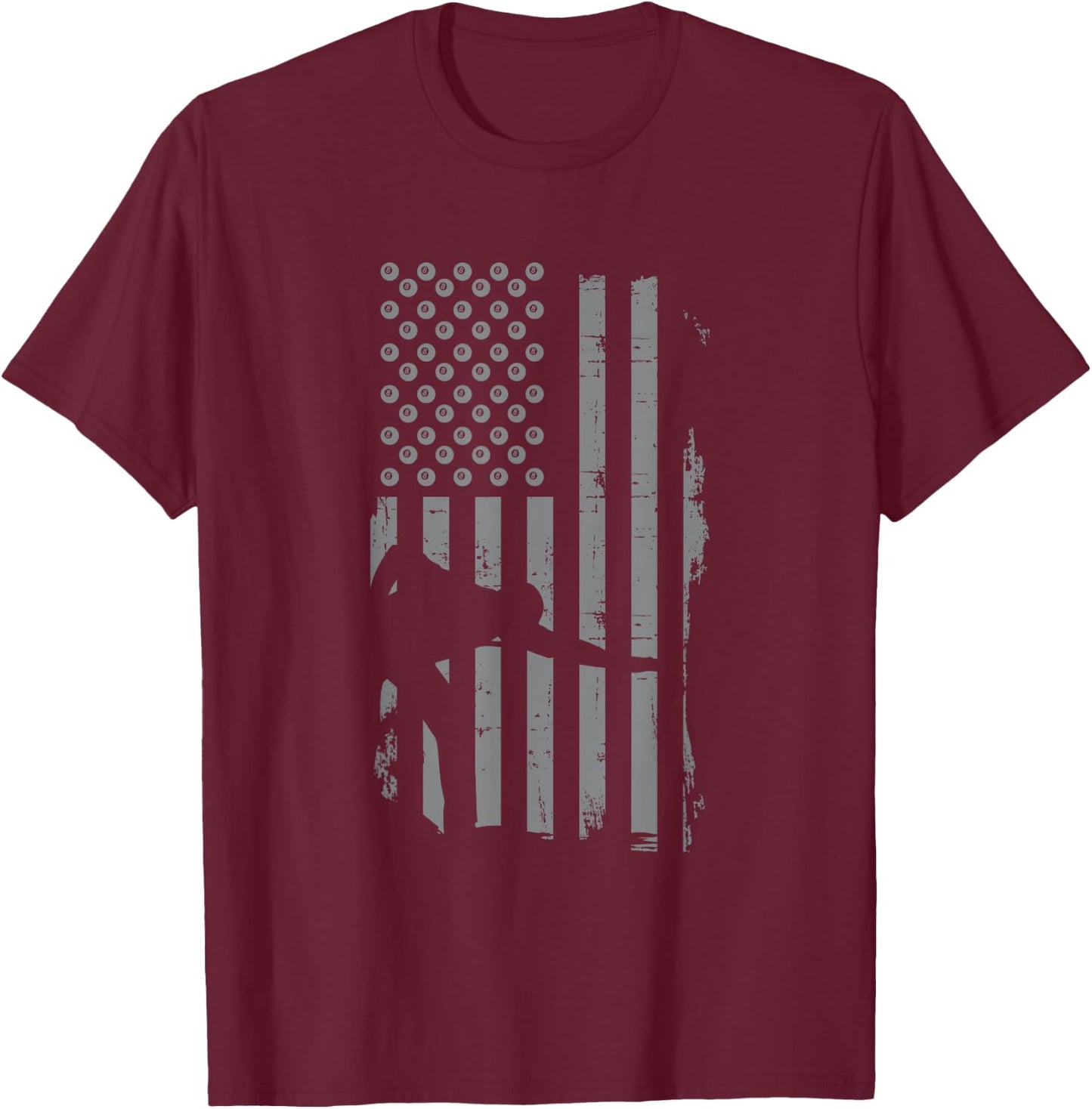 Retro American Flag Billiard Gift Pool Shooting Player T-Shirt - T-Shirt | Maroon