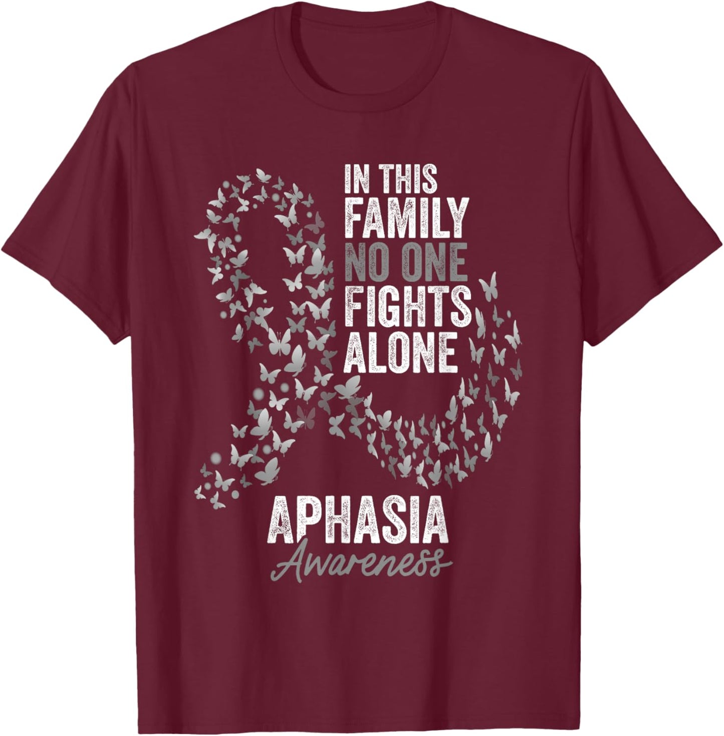 Aphasia Awareness Month Butterflies Gray Ribbon T-Shirt - T-Shirt | Maroon