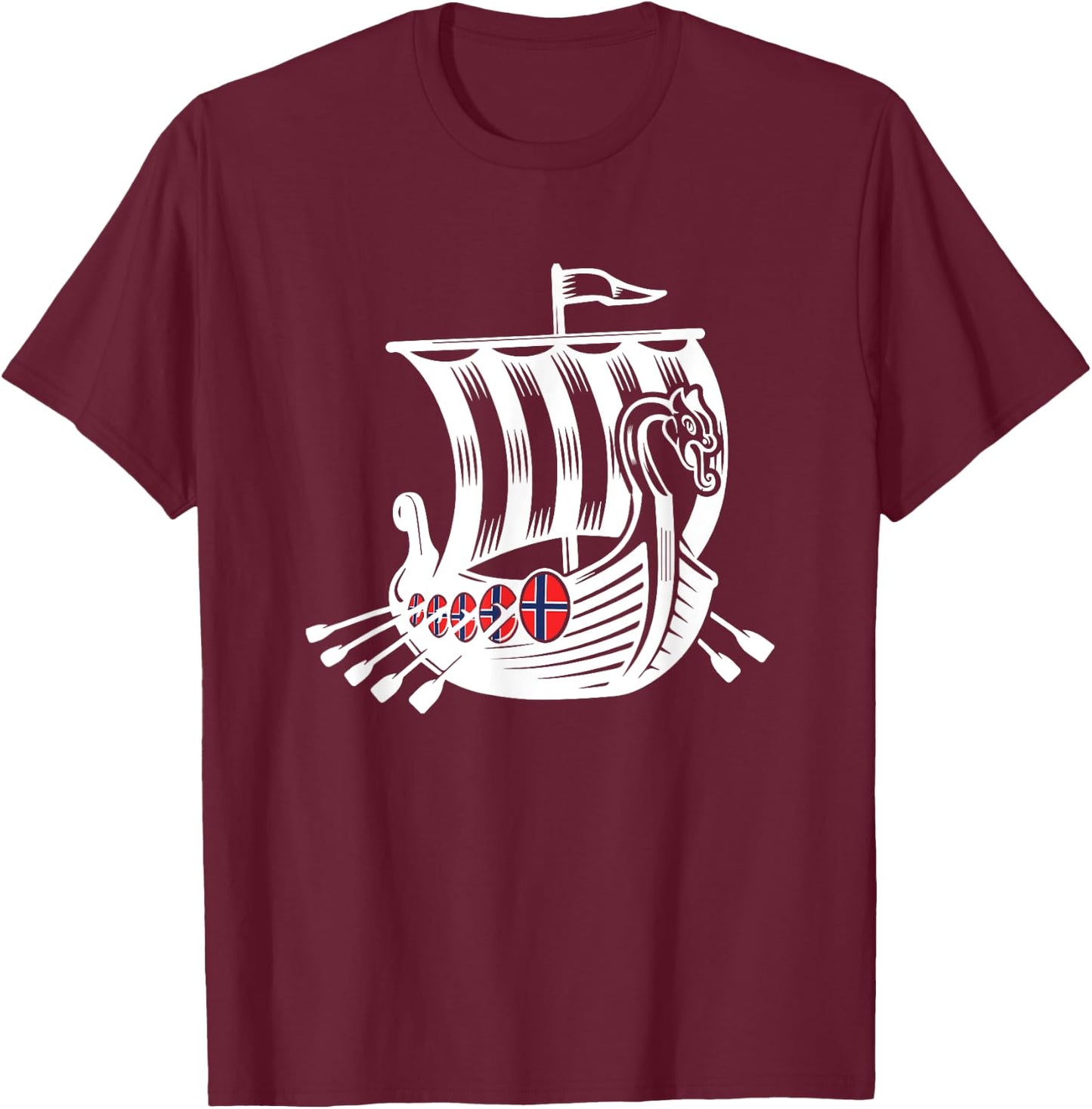 Norway Viking Ship Shirt Norwegian Flag Dragon Boat T-Shirt - T-Shirt | Maroon