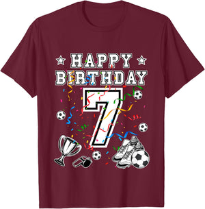 Soccer Birthday 7 Years Soccer jersey Soccer ball Soccershoe T-Shirt - T-Shirt | Maroon