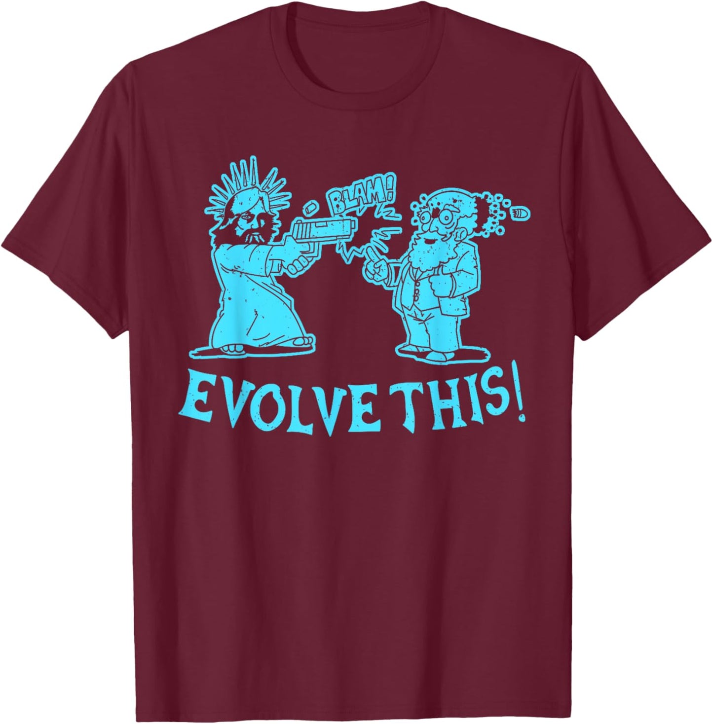 Vintage Evolve This Jesus And Darwin 2 T-Shirt - T-Shirt | Maroon