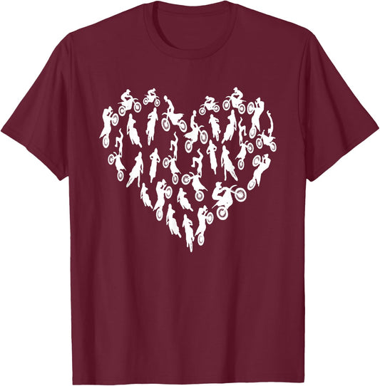 Motocross Heart - Valentines Day Hearts Dirt Bike Motocross T-Shirt - T-Shirt | Maroon