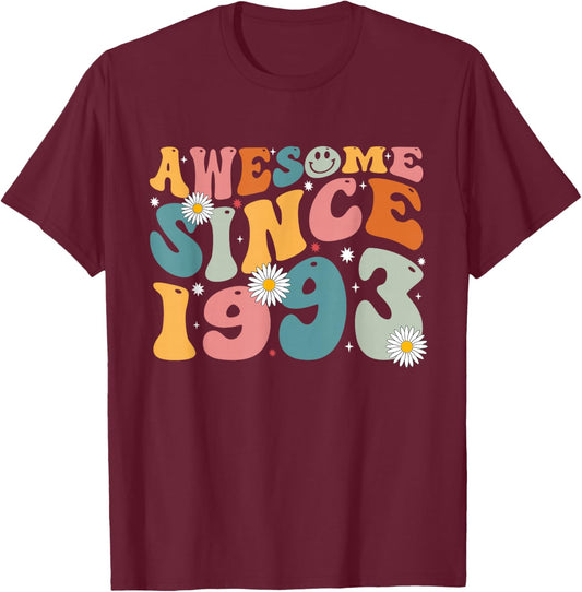 Awesome Since 1993 32nd Birthday Retro Gifts Born In 1993 T-Shirt - T-Shirt | Maroon
