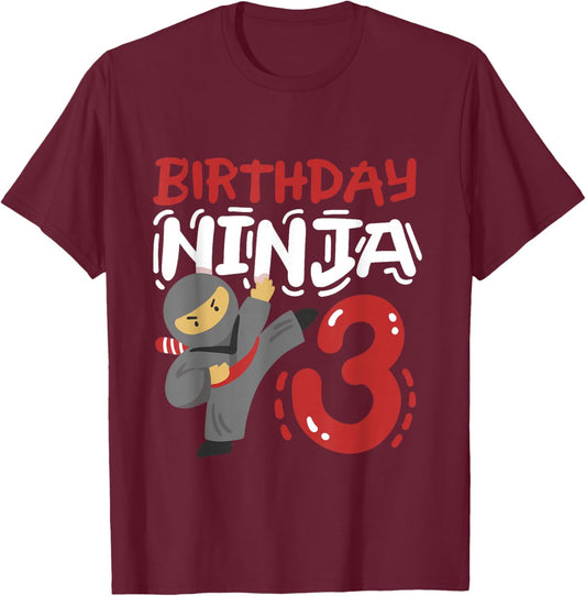 Birthday Ninja 3 Years Old Karate Kids 3rd Birthday Boys T-Shirt - T-Shirt | Maroon