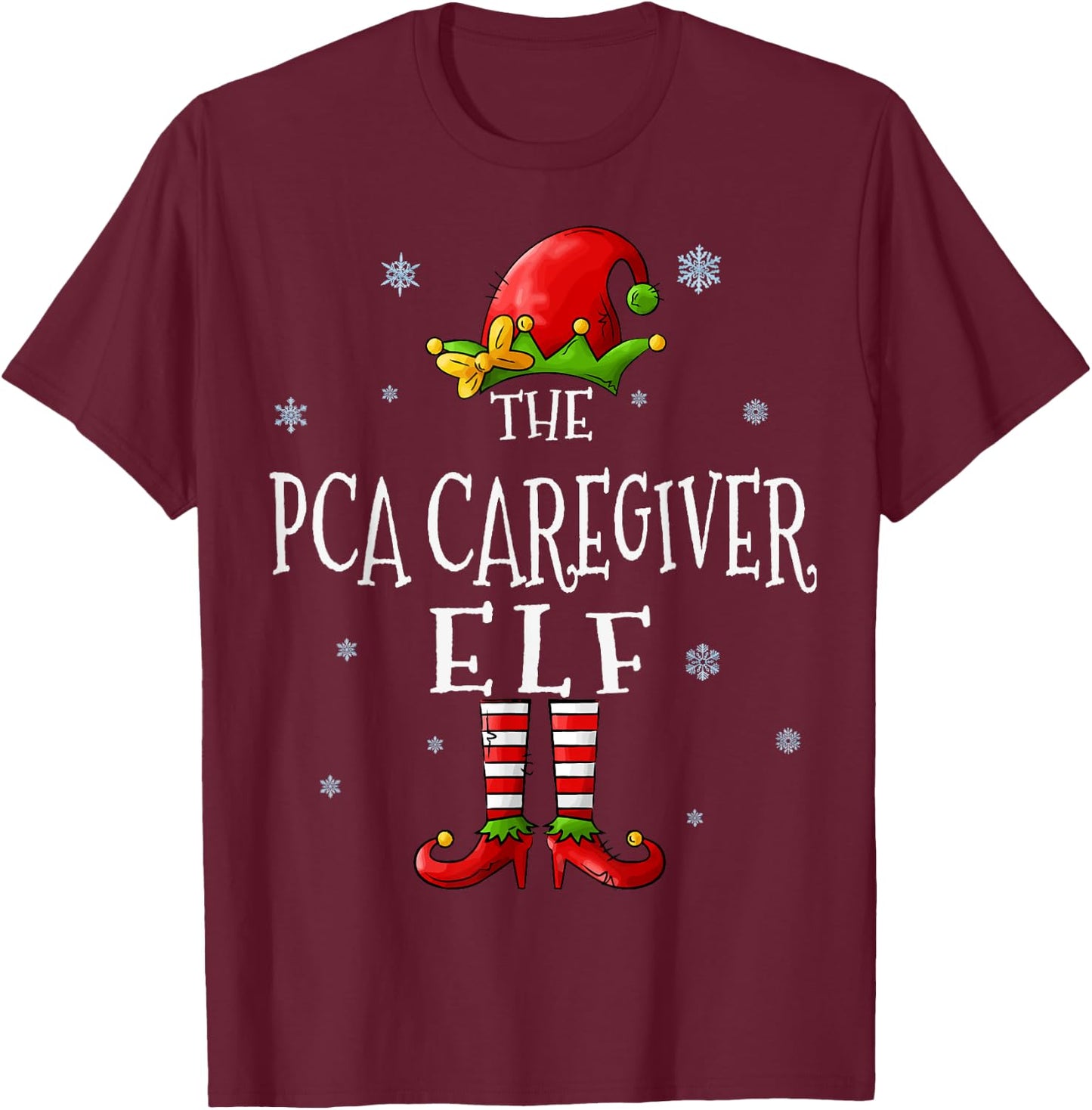 The PCA Caregiver Elf Squad Funny Groupe Matching Christmas T-Shirt - T-Shirt | Maroon