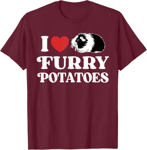 I Love Furry Potatoes Funny Guinea Pig Heart Design T-Shirt - T-Shirt | Maroon