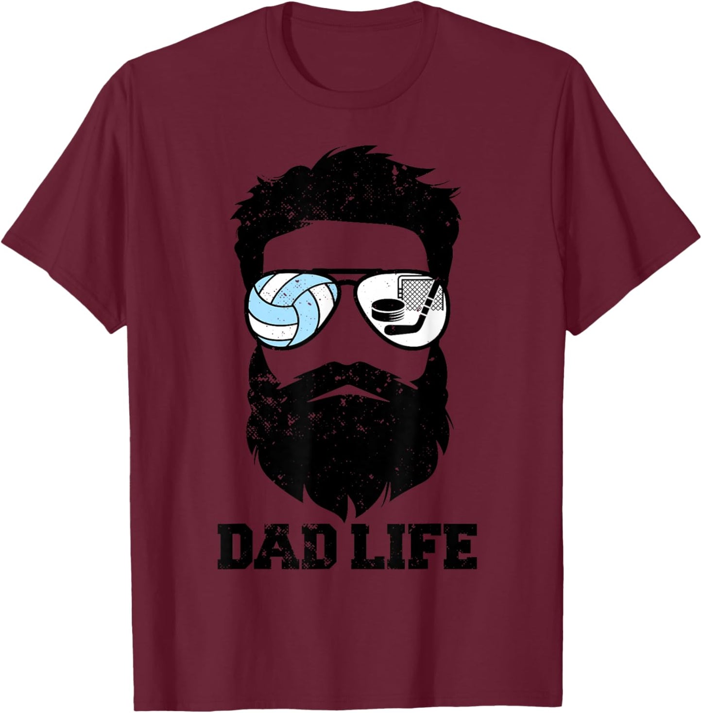 Volleyball Hockey Dad Messy Hair Beard Volleyball Hockey Dad T-Shirt - T-Shirt | Maroon