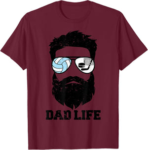 Volleyball Hockey Dad Messy Hair Beard Volleyball Hockey Dad T-Shirt - T-Shirt | Maroon