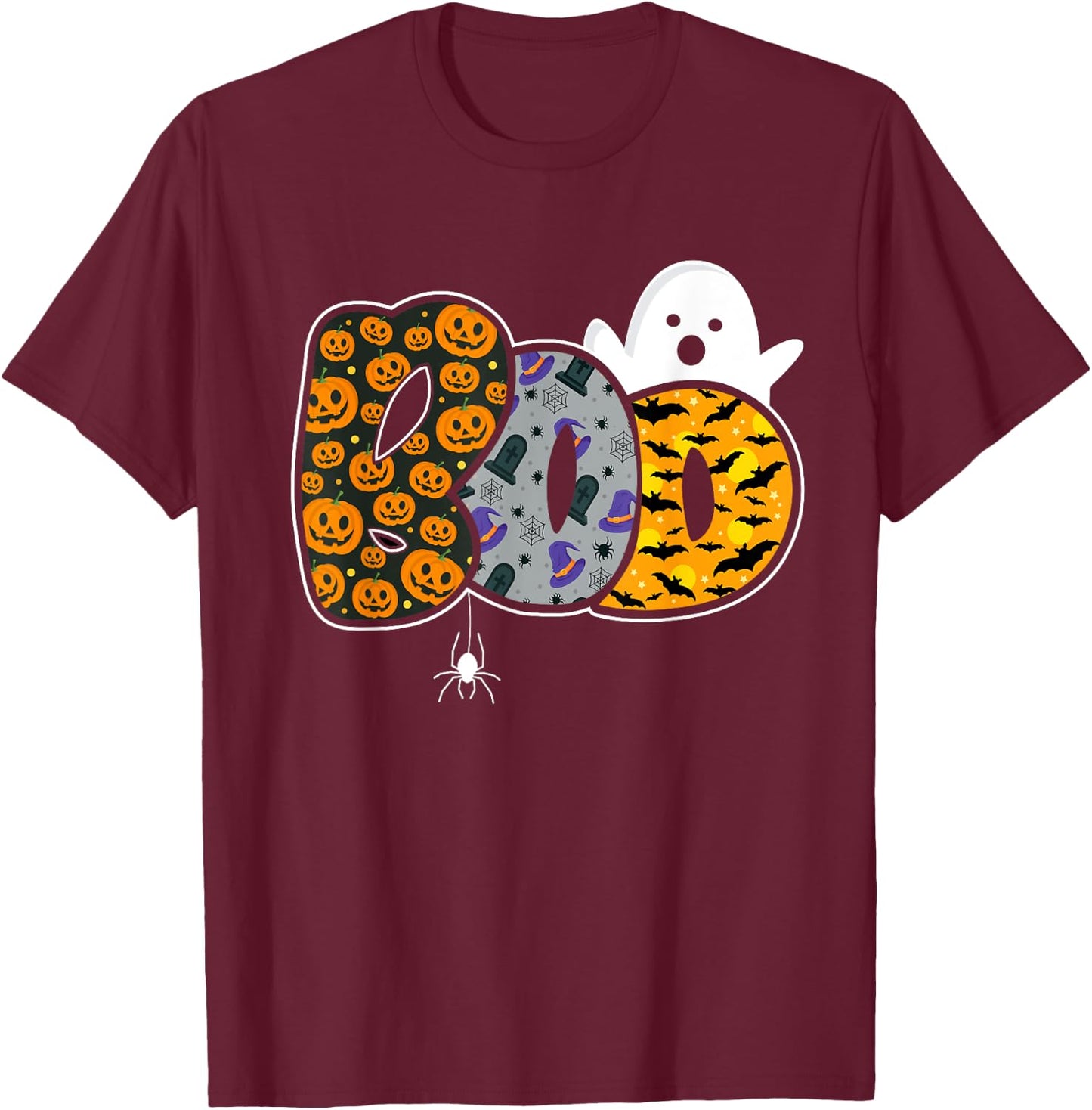 Funny boo with ghost and pumpkins for halloween costume T-Shirt - T-Shirt | Maroon