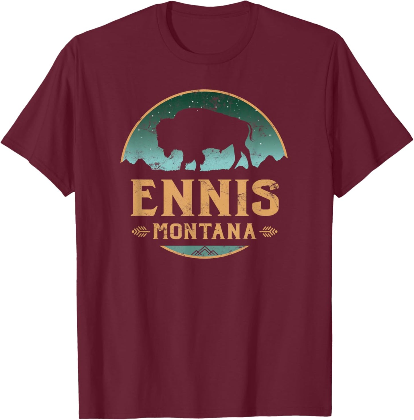 Ennis Montana MT Buffalo Bison T-Shirt - T-Shirt | Maroon