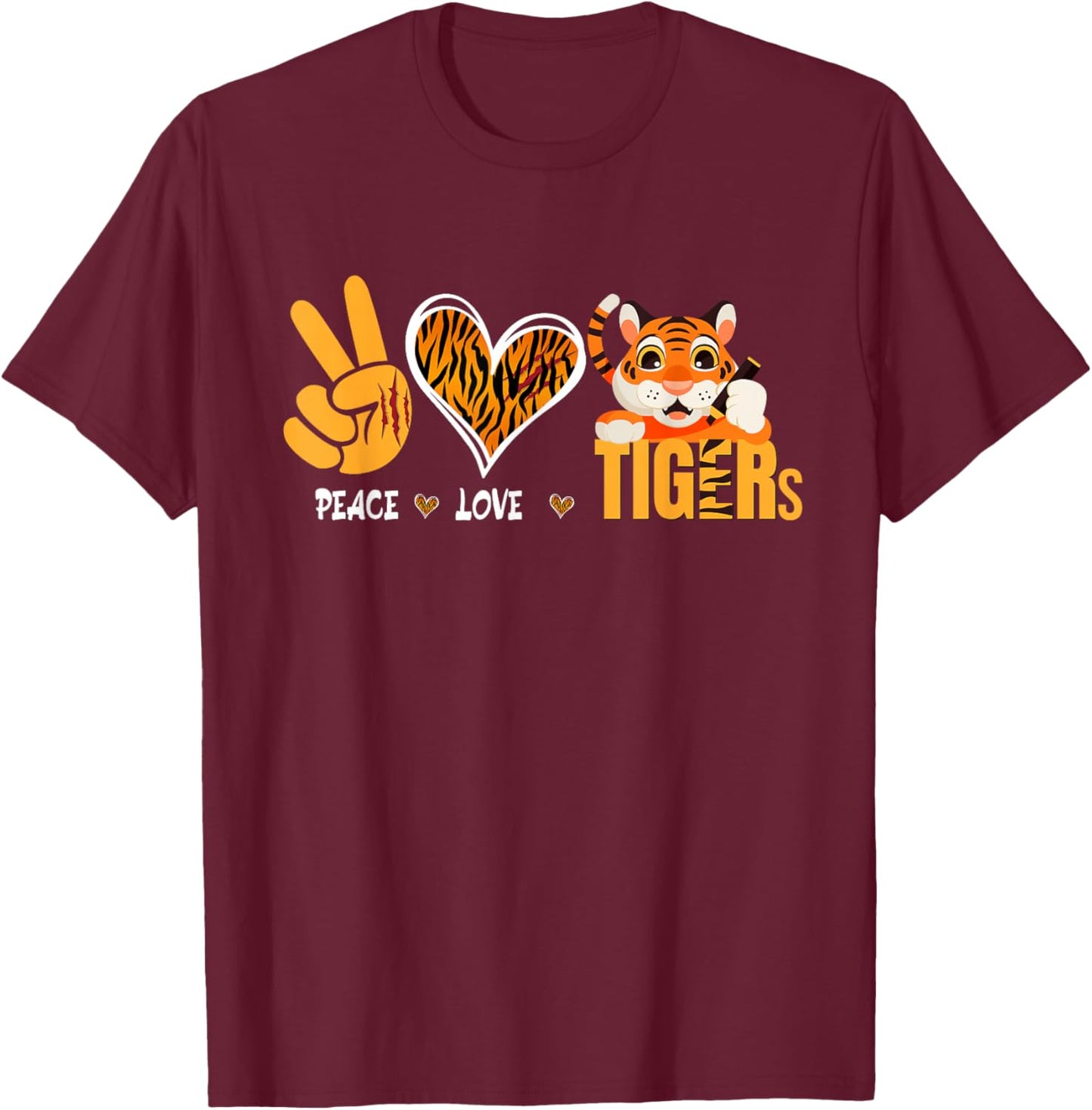 Tiger Wild Animal Peace Love Tigers Jungle Safari Zookeeper T-Shirt - T-Shirt | Maroon
