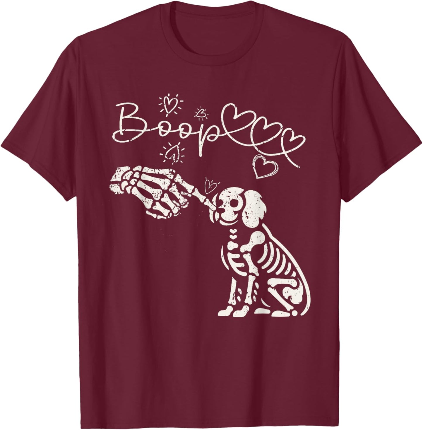 Spooky Skeleton Hand Touch Nose Cavalier King Charles Boop T-Shirt - T-Shirt | Maroon