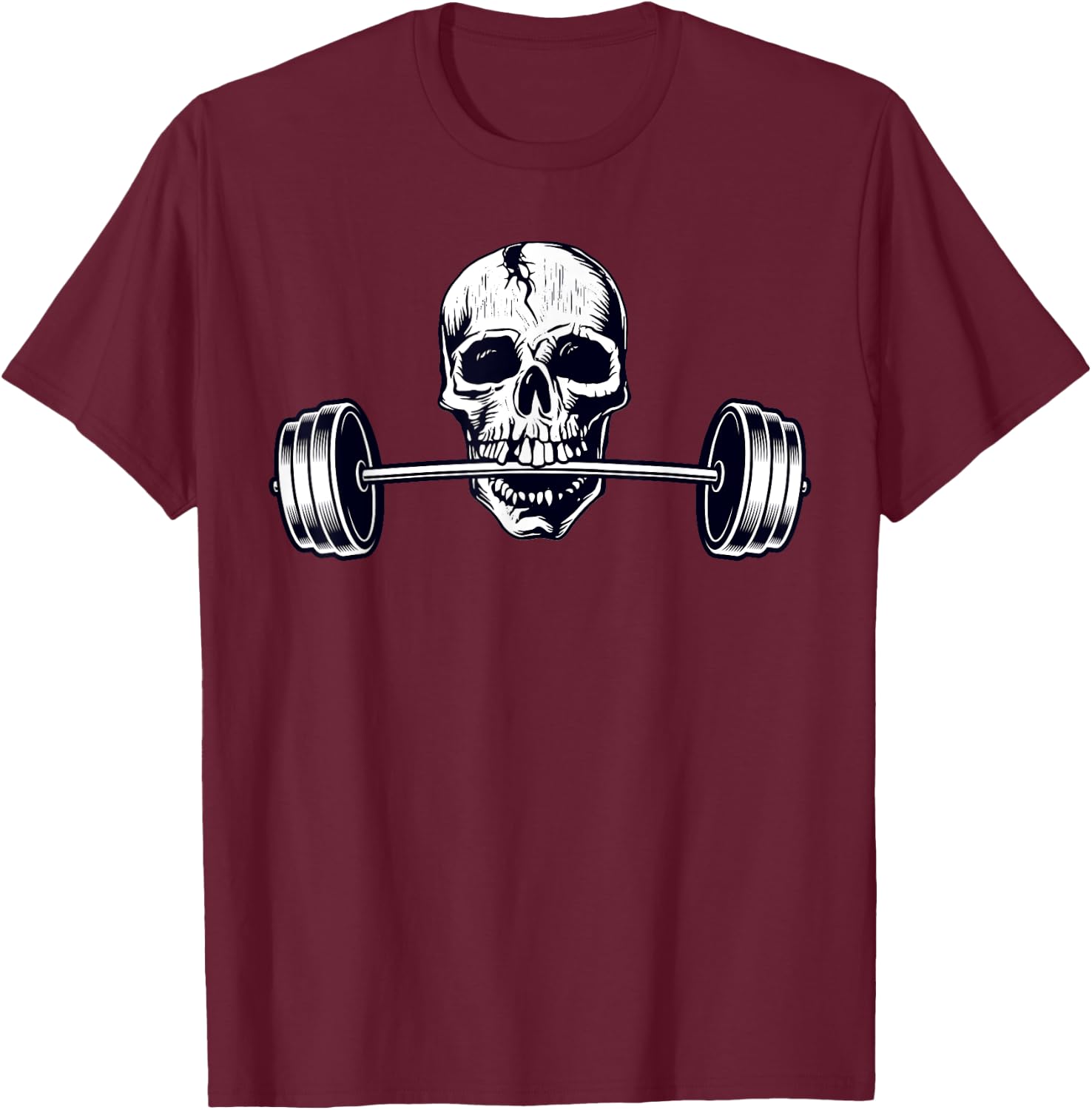 Weightlifting Shirt, Powerlifting Heavy Barbell Skull T-Shirt - T-Shirt | Maroon