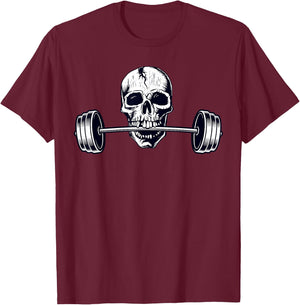 Weightlifting Shirt, Powerlifting Heavy Barbell Skull T-Shirt - T-Shirt | Maroon
