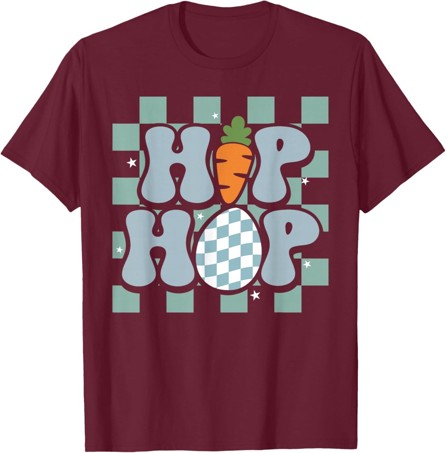 Hip Hop Easter Shirt Women Girls Leopard Print Plaid Bunny T-Shirt - T-Shirt | Maroon