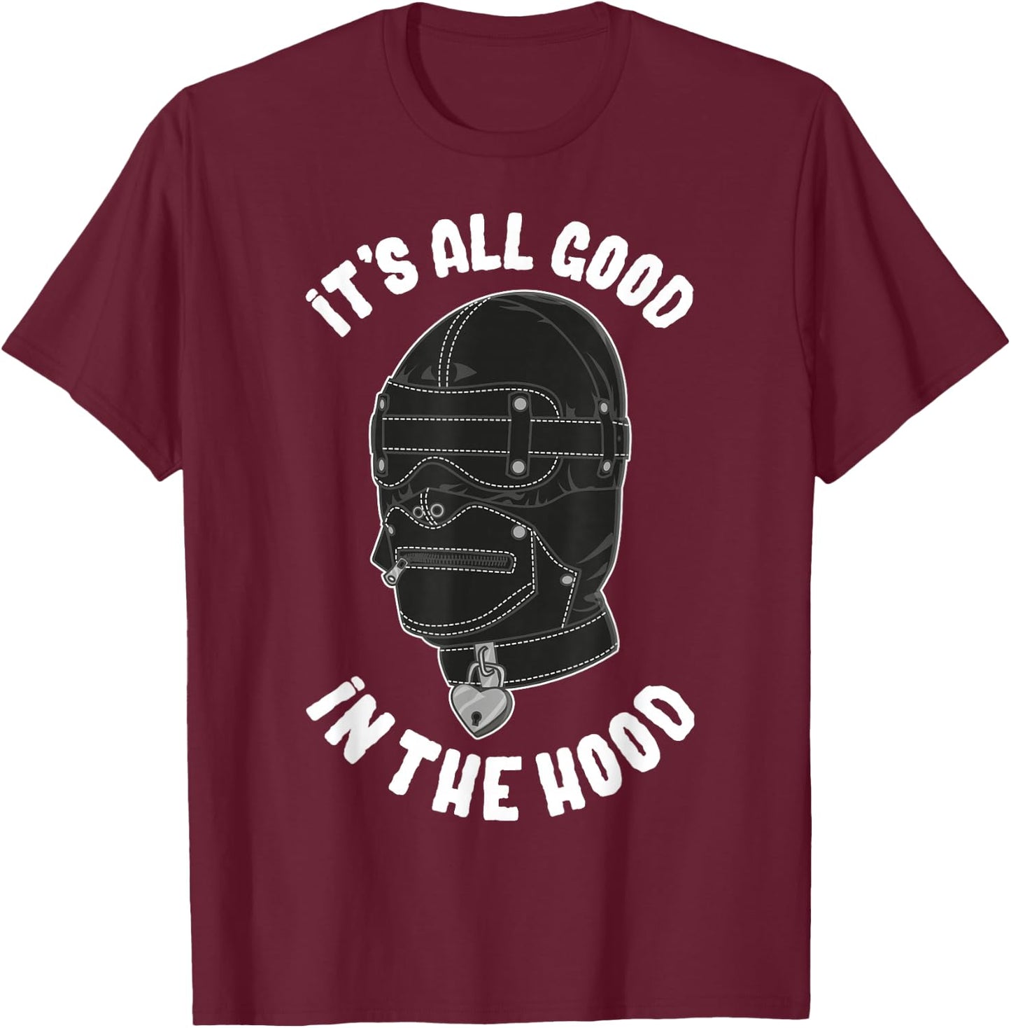 Black Bondage Hood Dungeon Graphic Art - BDSM Lifestyle Art T-Shirt - T-Shirt | Maroon