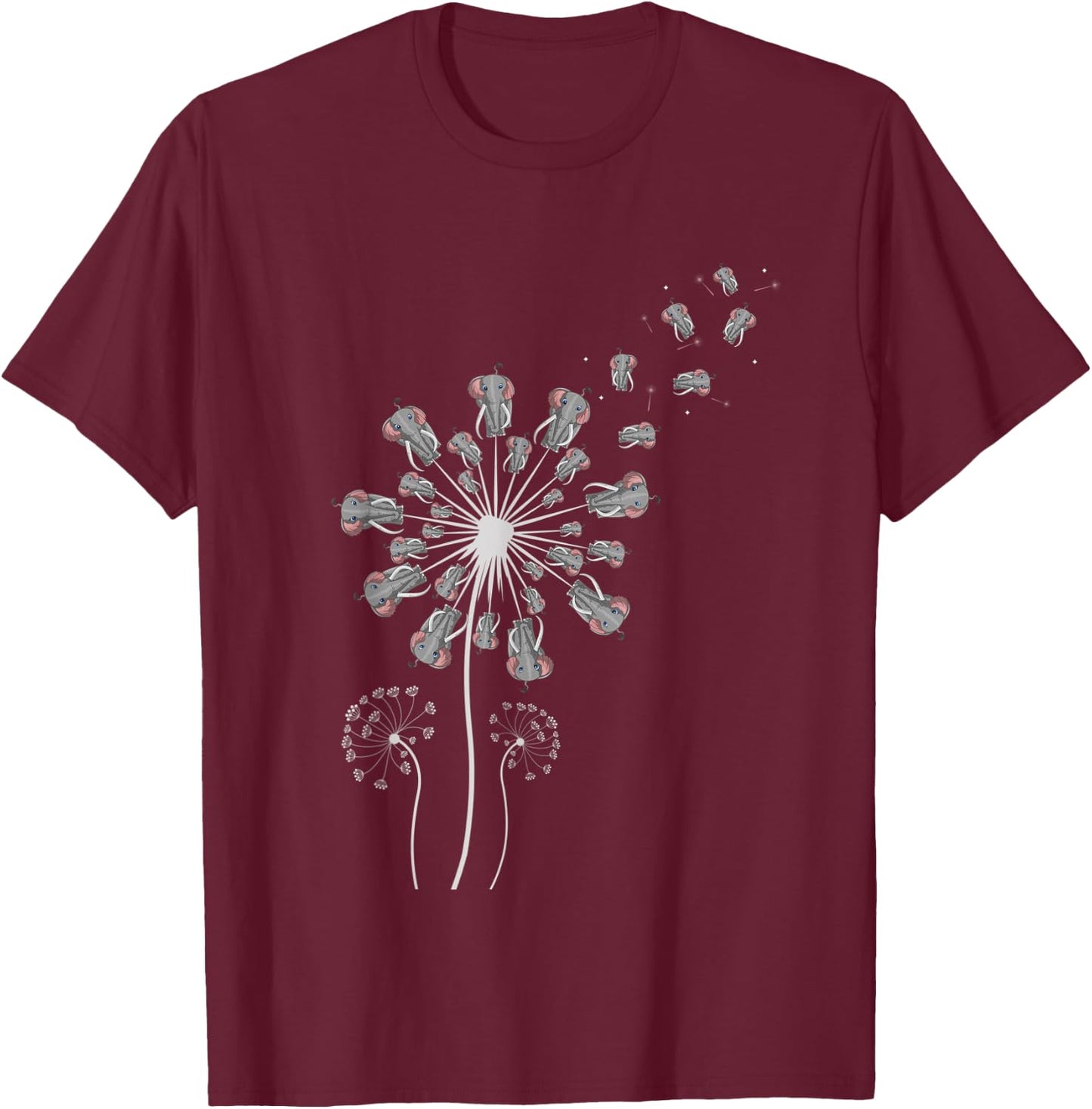 Elephant Dandelion T-Shirt - T-Shirt | Maroon