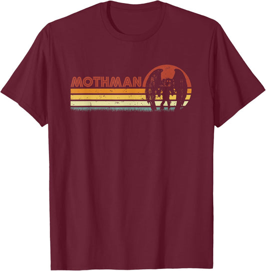Mothman - Retro Stripes, Vintage Point Pleasant Cryptid T-Shirt - T-Shirt | Maroon
