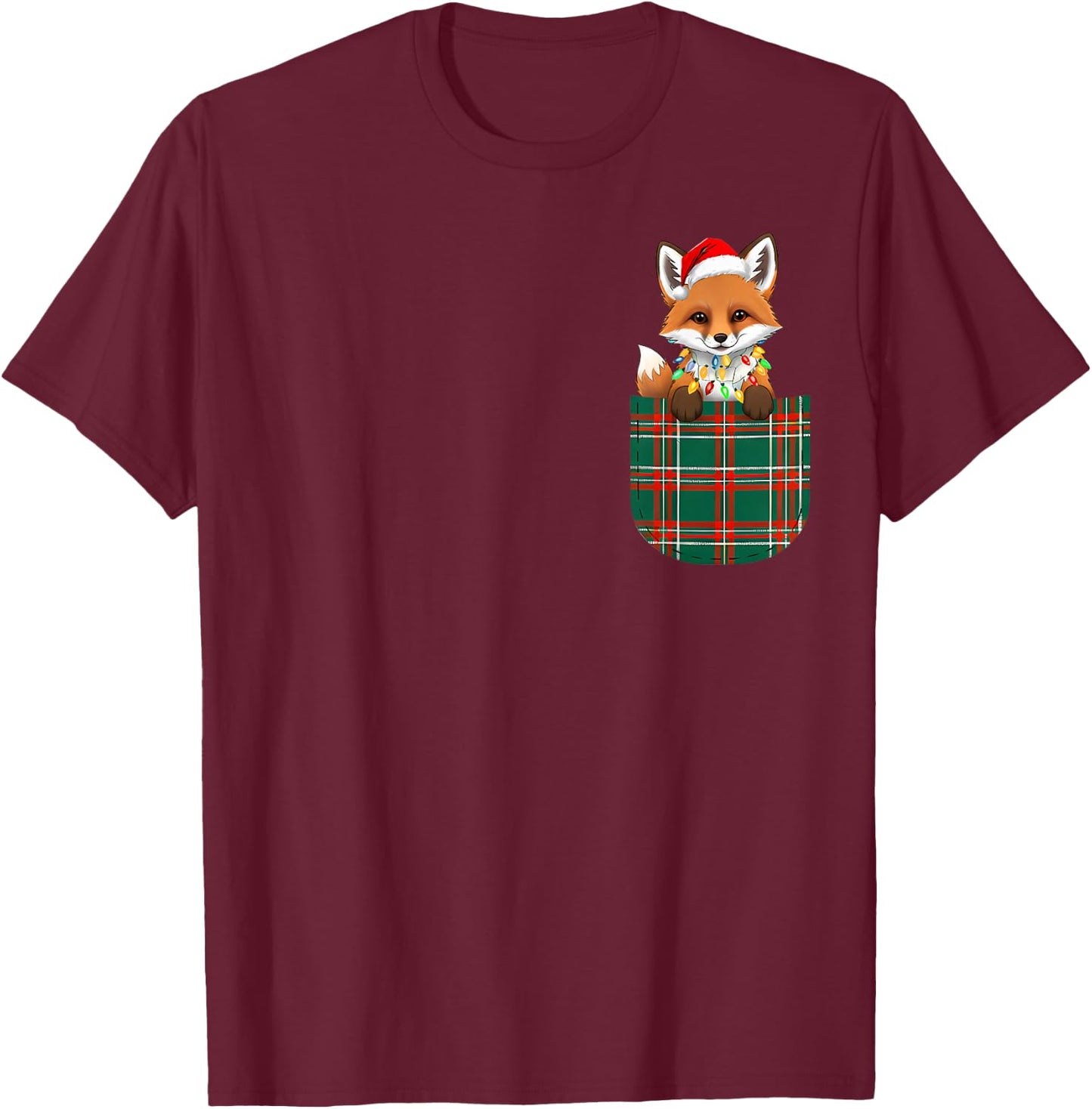 Fox Buffalo Plaid Green Red White Pocket Christmas Men Women T-Shirt - T-Shirt | Maroon