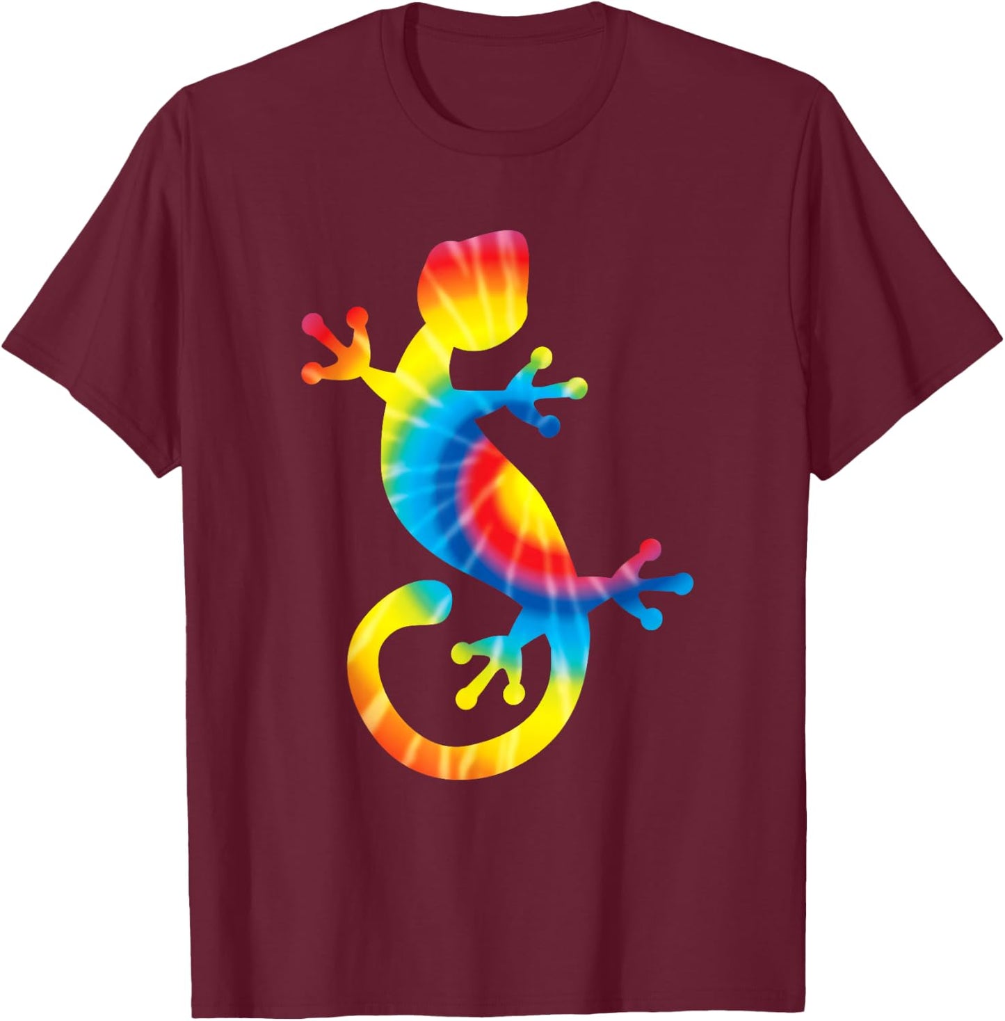 Tie Dye Gecko Rainbow Print Lizard Pet Hippie Peace Gift T-Shirt - T-Shirt | Maroon