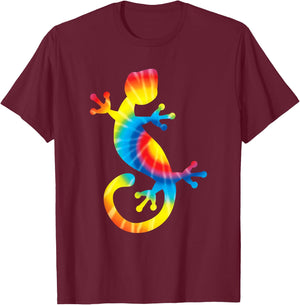Tie Dye Gecko Rainbow Print Lizard Pet Hippie Peace Gift T-Shirt - T-Shirt | Maroon