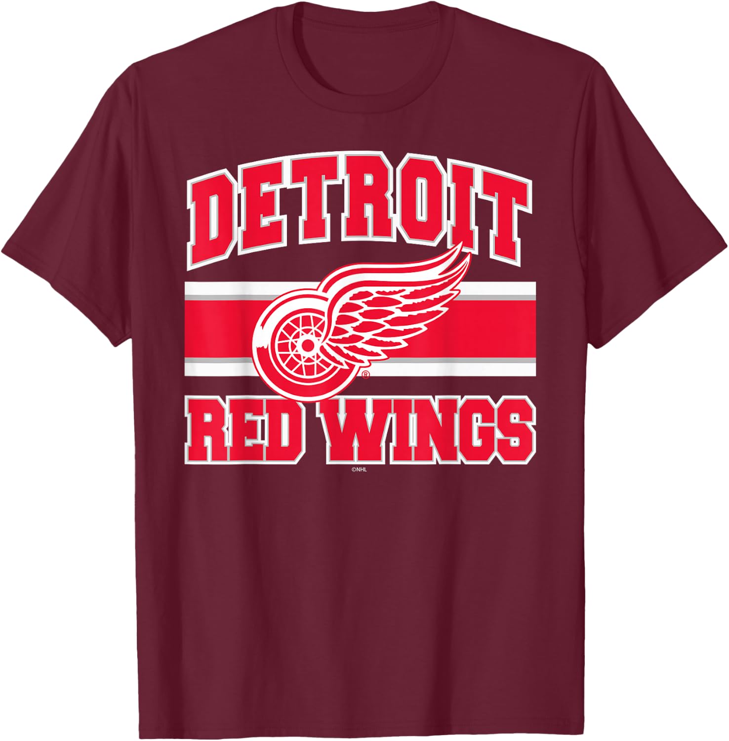 Detroit Red Wings Stripe Black Officially Licensed T-Shirt - T-Shirt | Maroon