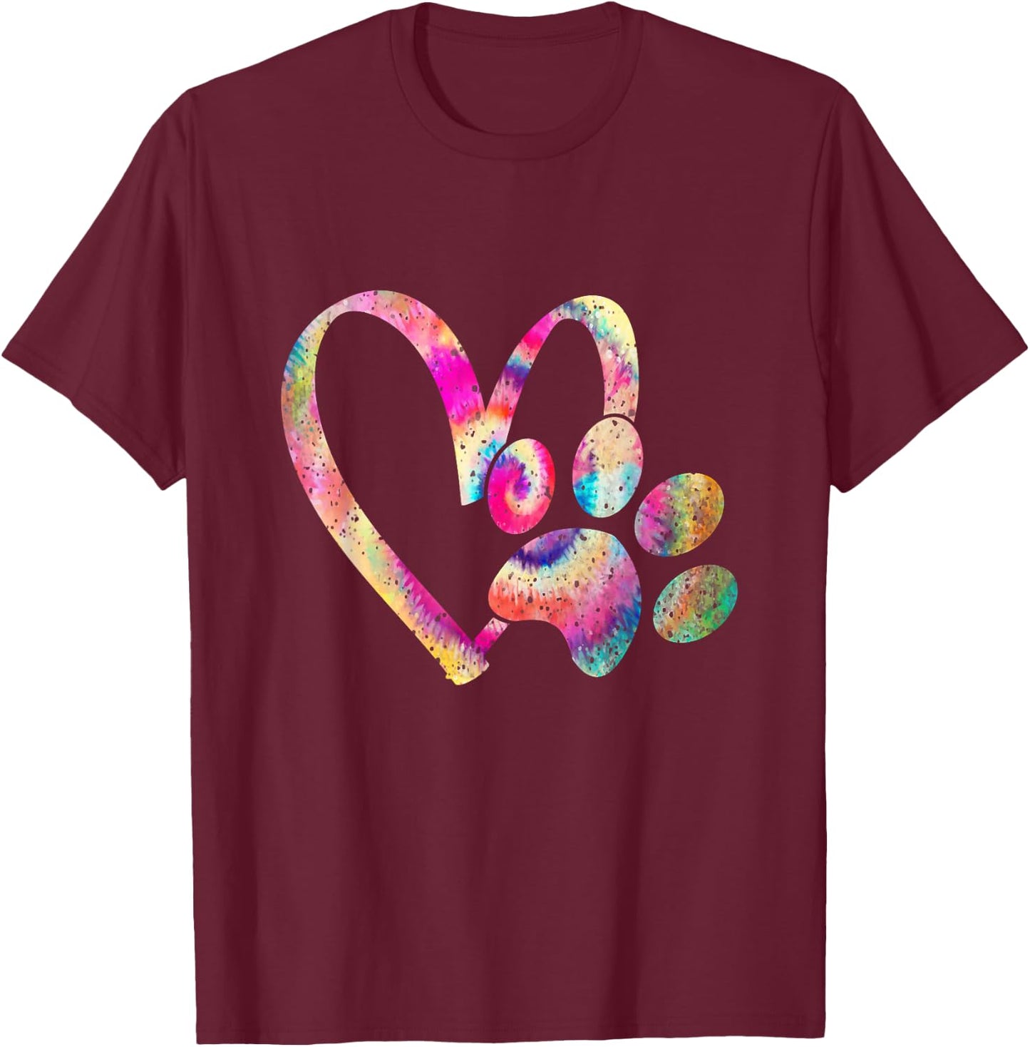Tie Dye Love Dog Paw Print Animal Paw Dog Lover Men Women Kids T-Shirt - T-Shirt | Maroon