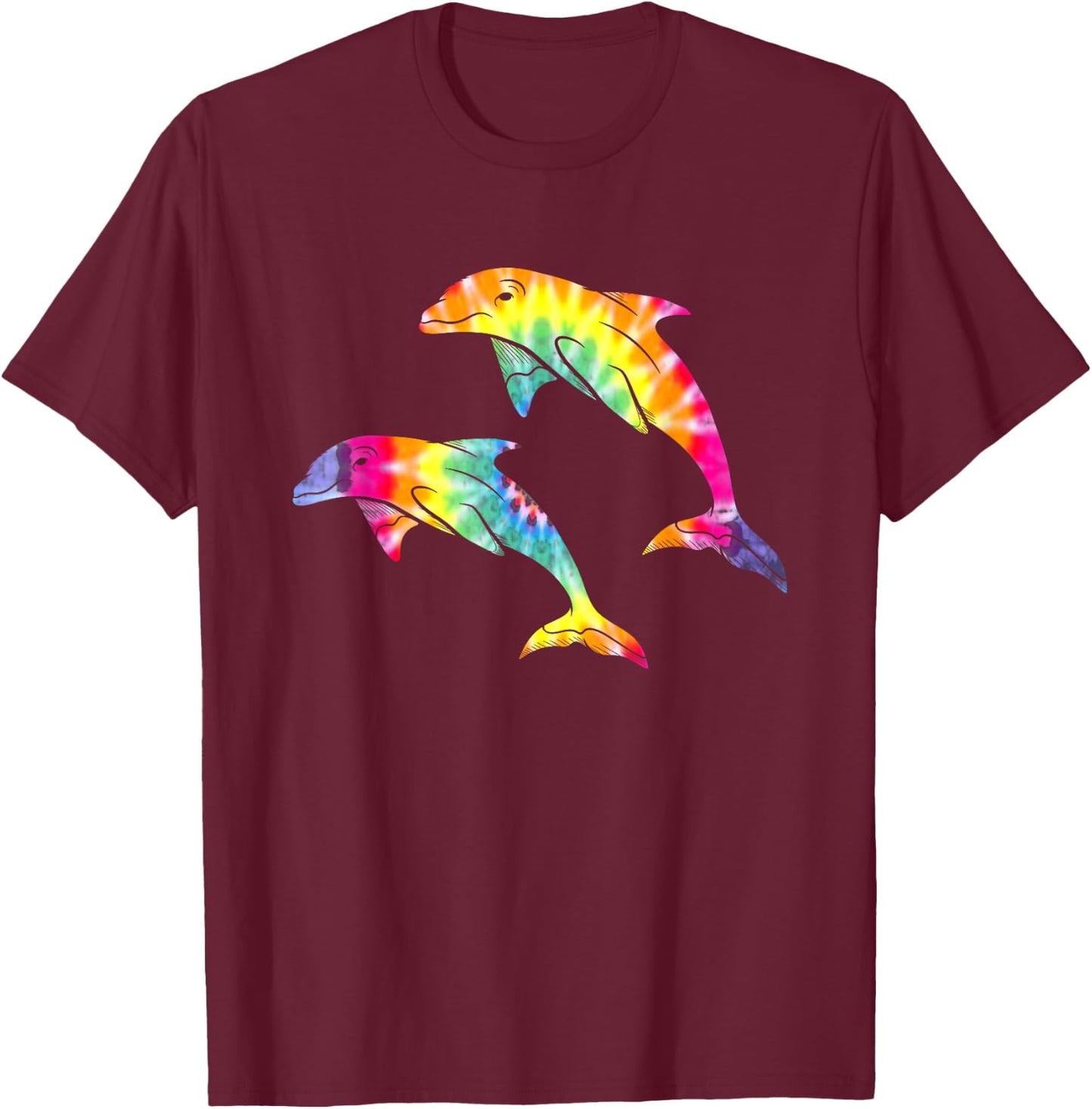 Tie Dye Dolphins Swimming Funny Marine Gift Men Women Kids T-Shirt - T-Shirt | Maroon