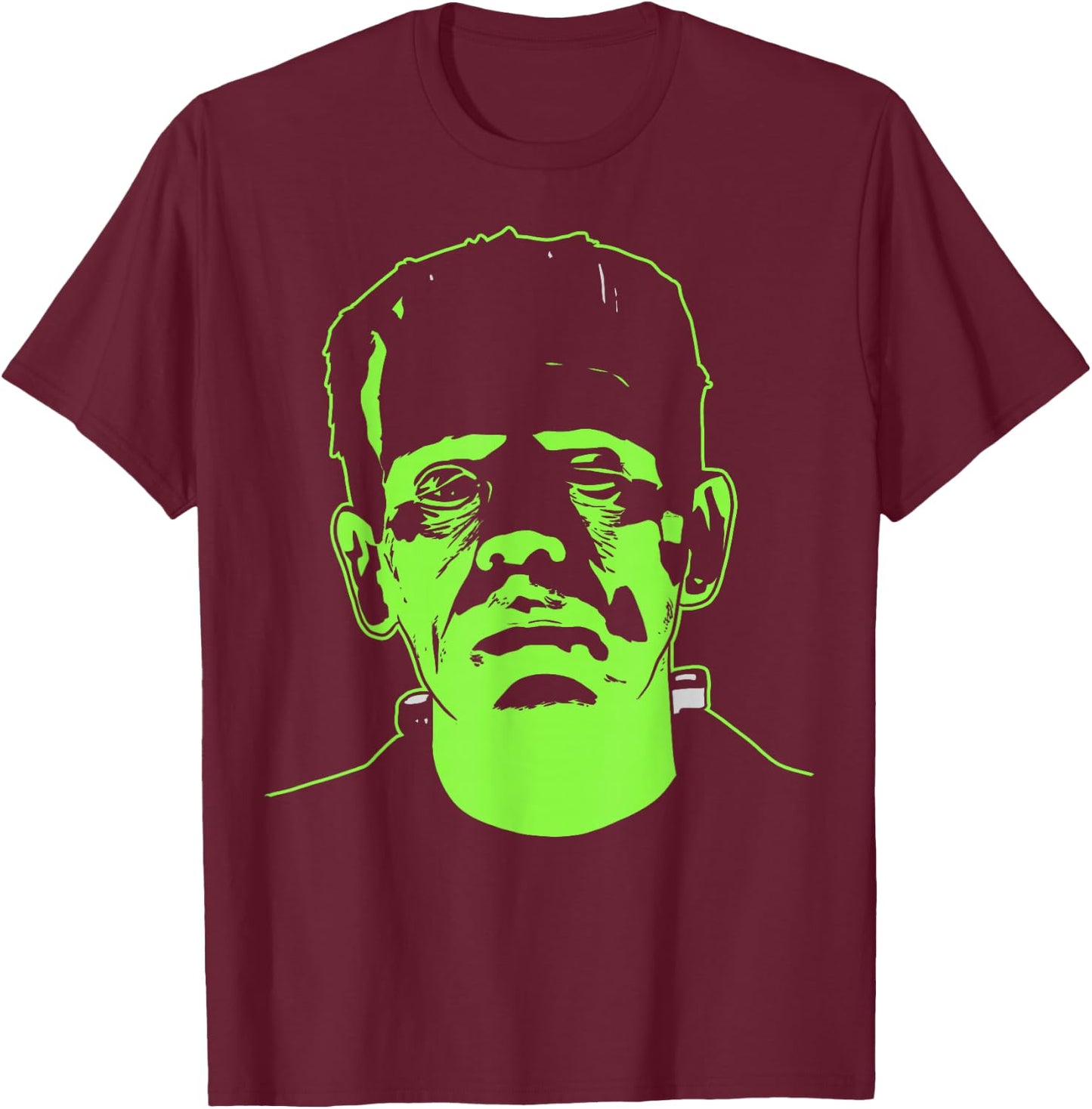 Universal Monsters Frankenstein Neon Face T-Shirt - T-Shirt | Maroon