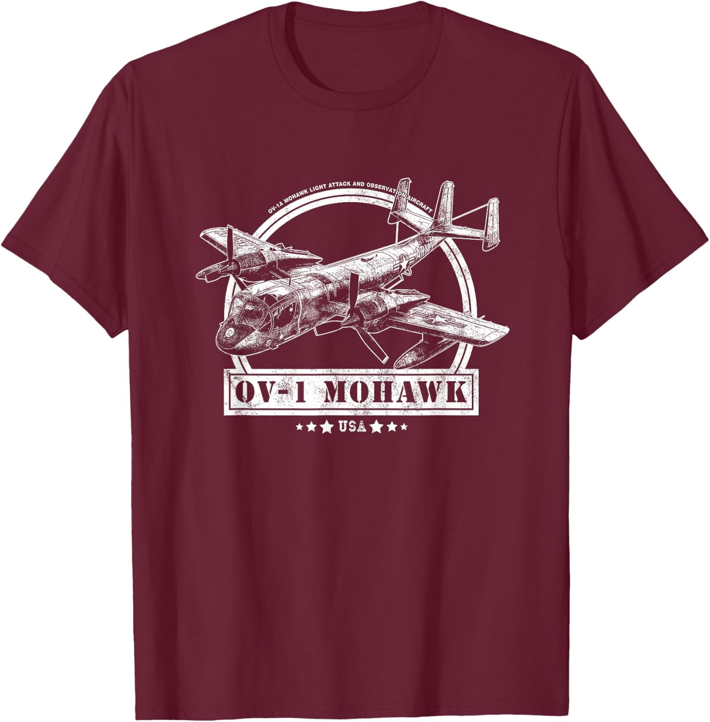 OV-1 Mohawk Aircraft T-Shirt - T-Shirt | Maroon