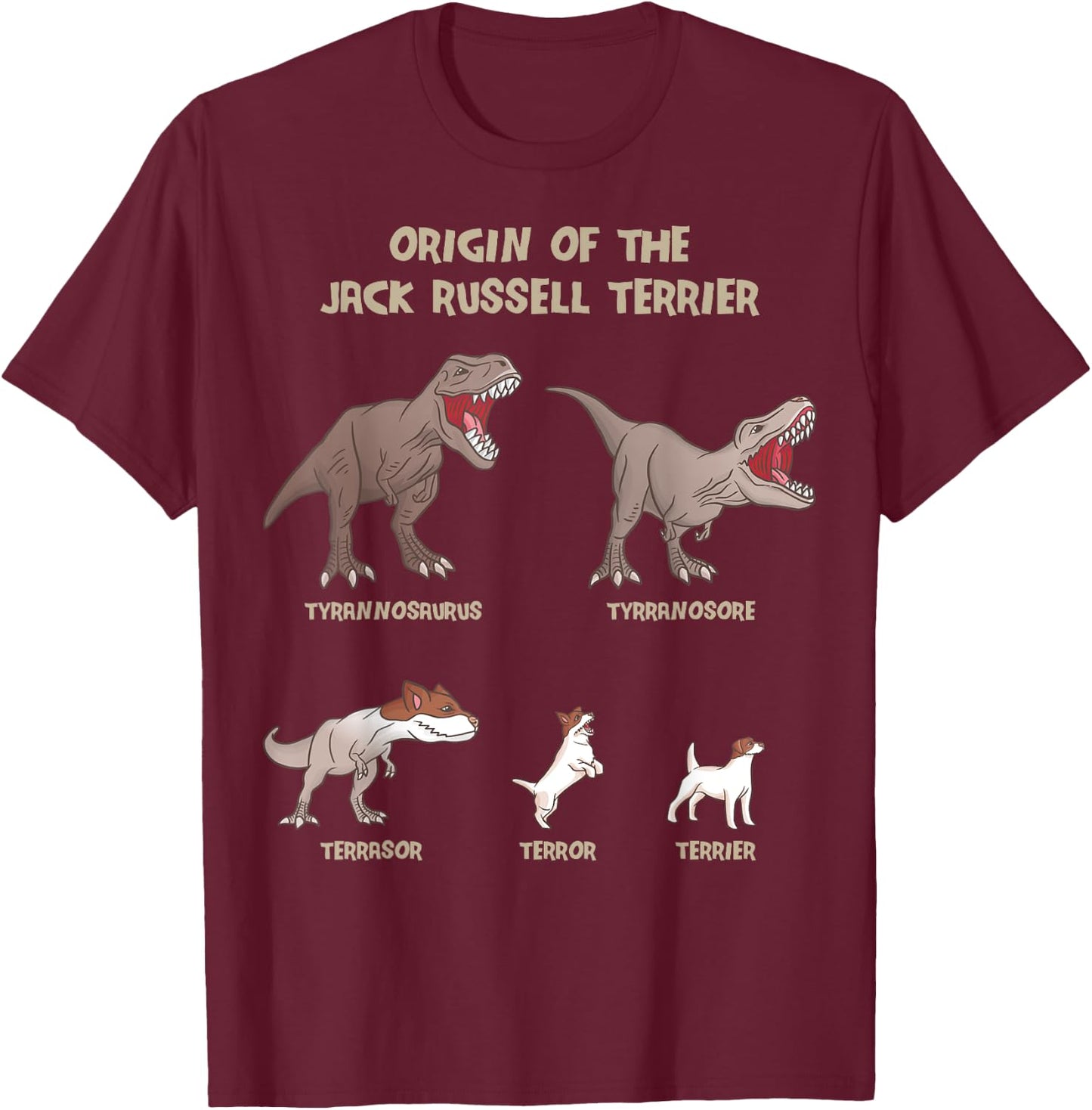 Origin of the Jack Russell Terrier Evolution History Meme T-Shirt - T-Shirt | Maroon