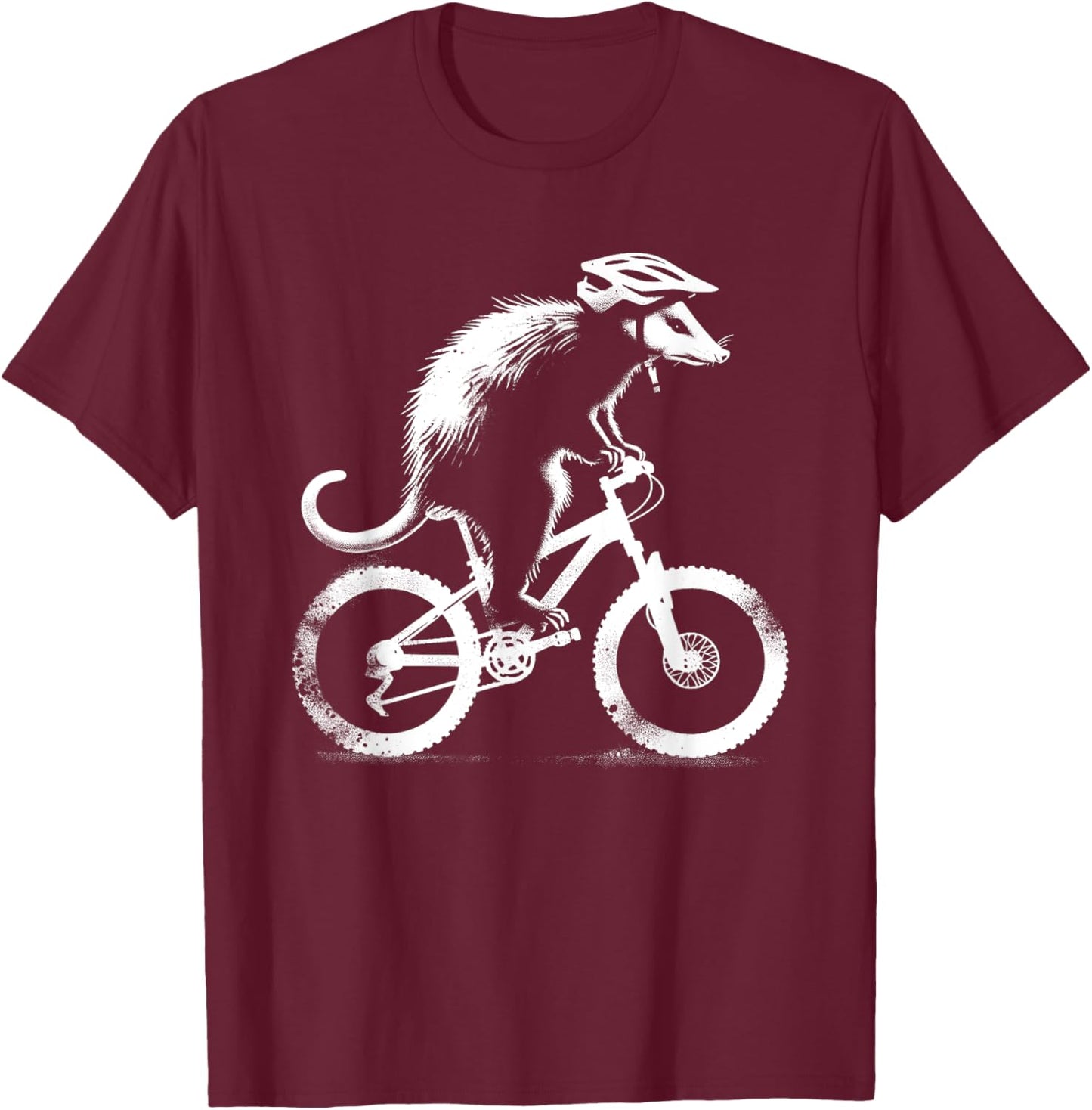 Opossum On Bicycle - Funny Graphic Biking Possum Lover T-Shirt - T-Shirt | Maroon