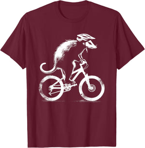 Opossum On Bicycle - Funny Graphic Biking Possum Lover T-Shirt - T-Shirt | Maroon