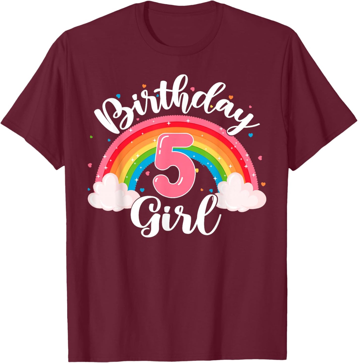 Birthday Girl 5 Years Old Rainbow Theme 5th Birthday Party T-Shirt - T-Shirt | Maroon