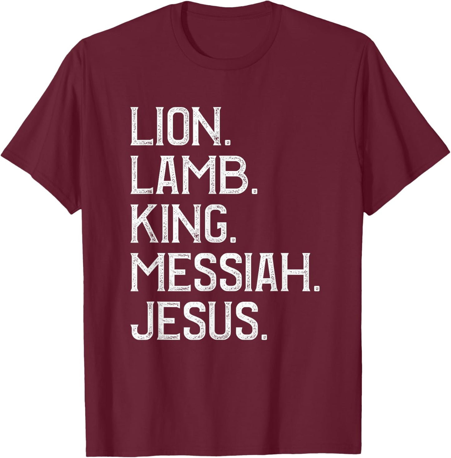 Distressed Lion Lamb King Messiah Jesus Christian Bible T-Shirt - T-Shirt | Maroon