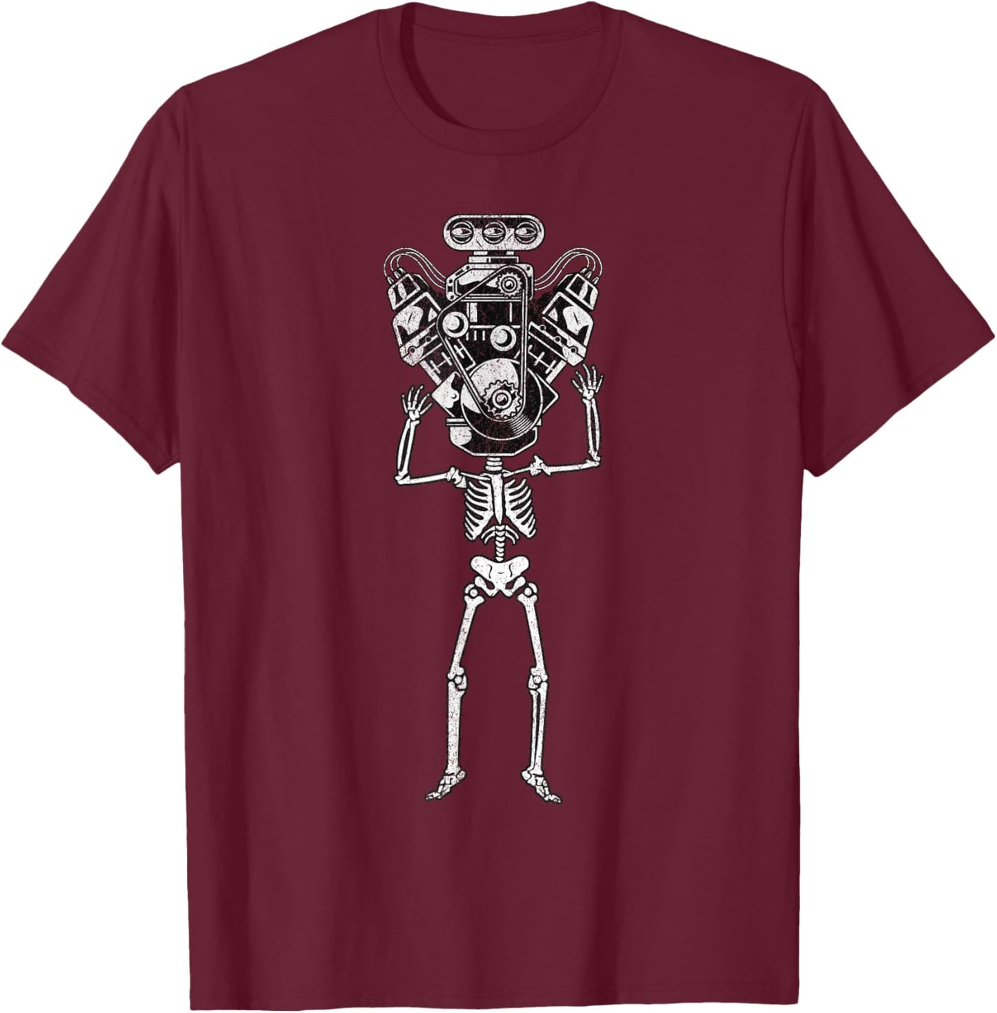 Skeleton Motor Head Hot Rod Mechanic Car Lover Skull Racer T-Shirt - T-Shirt | Maroon