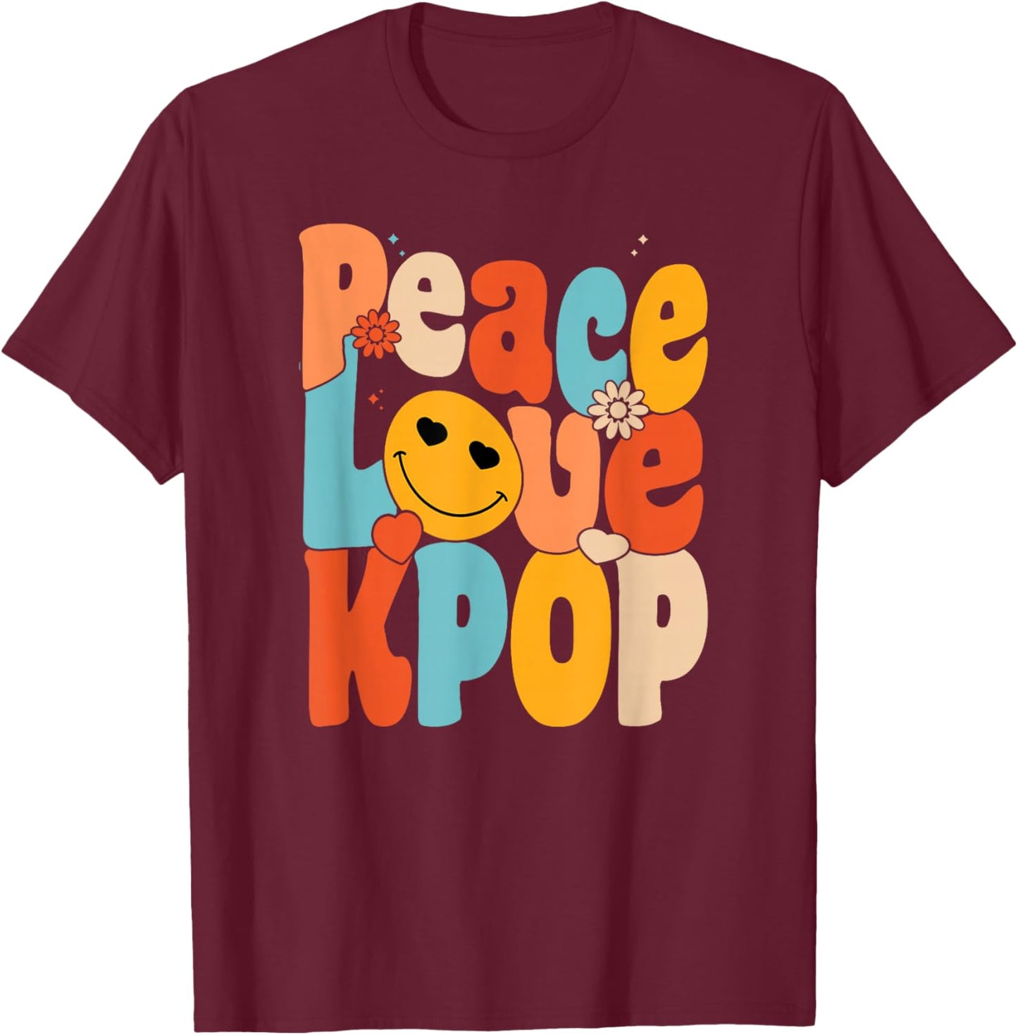 Peace Love Kpop | Retro K-Pop Fan | Korean Pop Music Lover T-Shirt - T-Shirt | Maroon