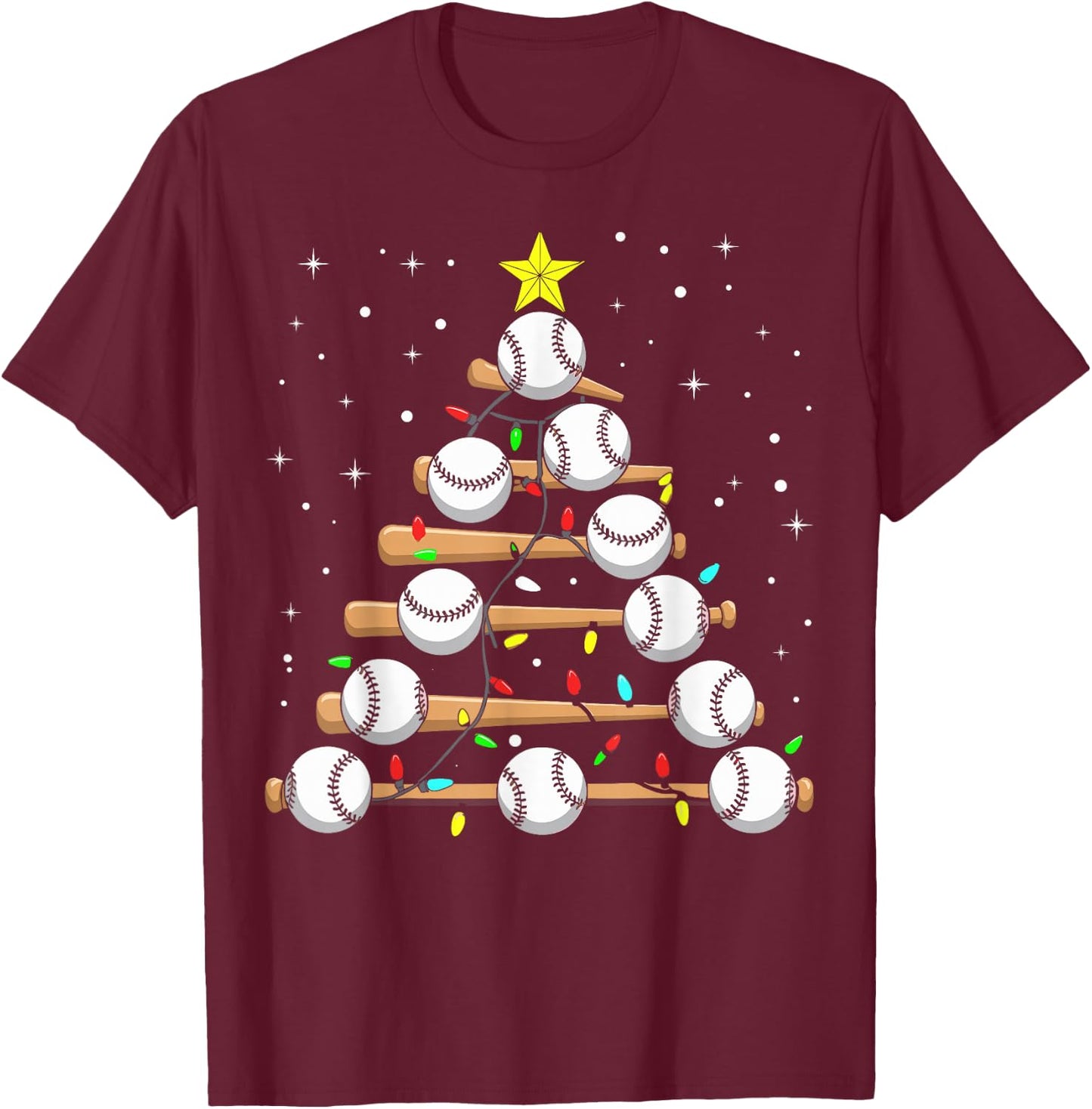 Funny Baseball Player Xmas Baseball Christmas Tree T-Shirt - T-Shirt | Maroon