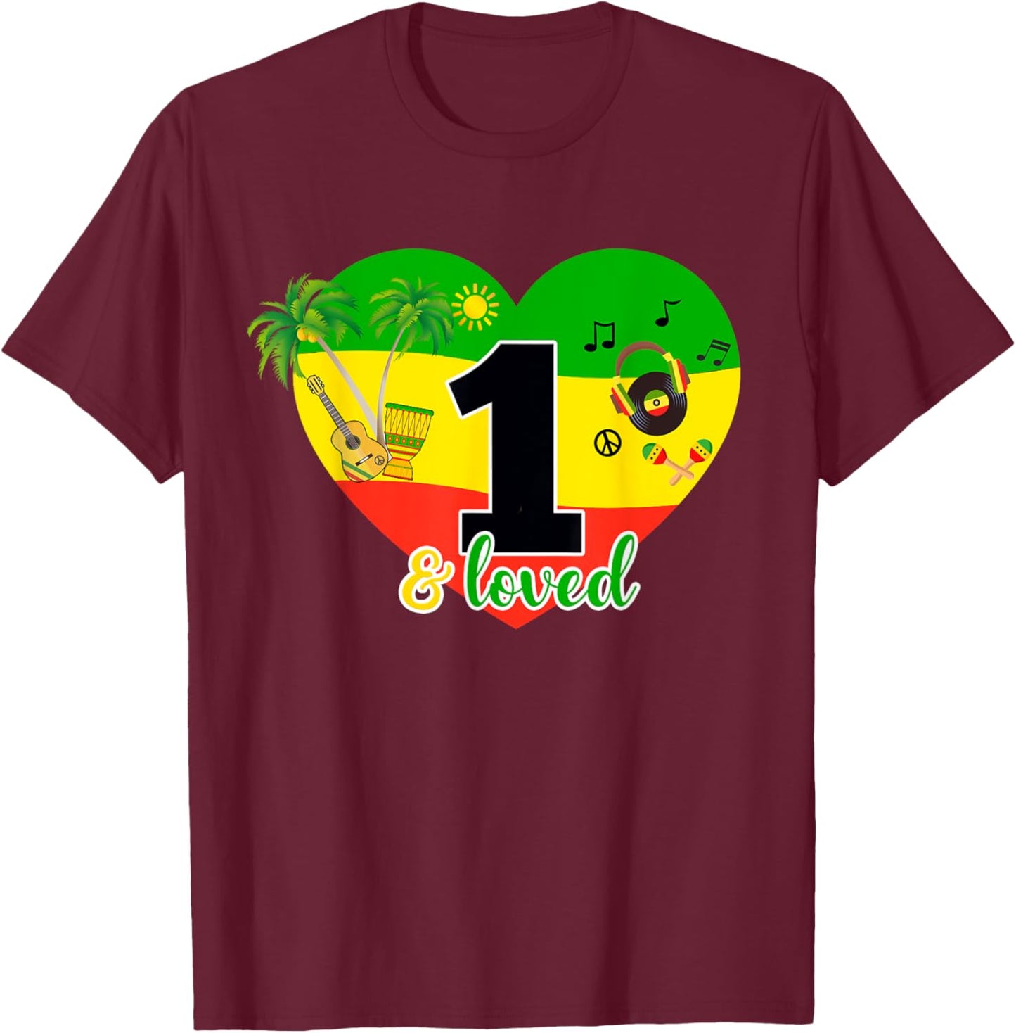 1st Birthday Jamaica King Party Theme Outfit One Year Old T-Shirt - T-Shirt | Maroon